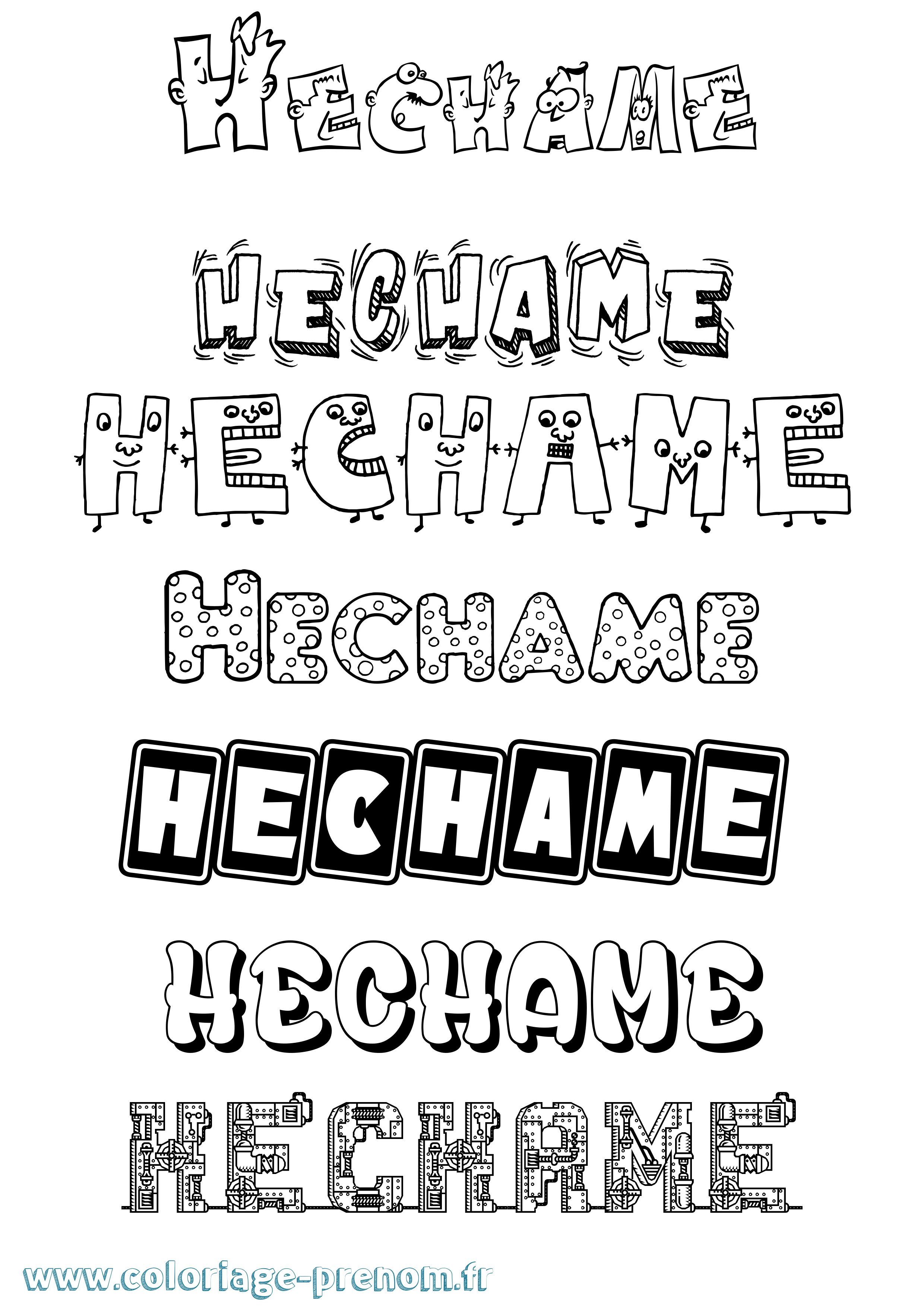 Coloriage prénom Hechame Fun