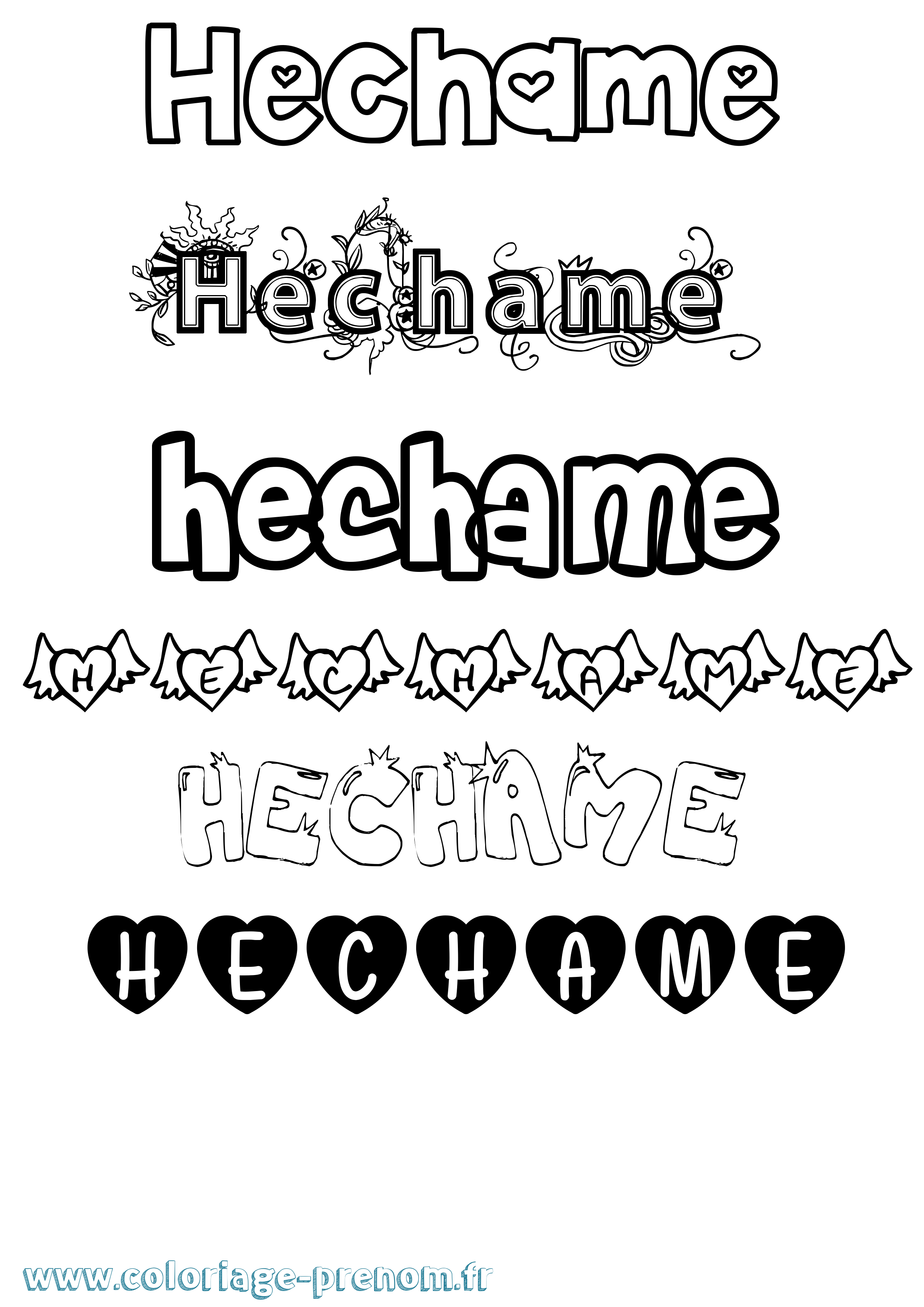 Coloriage prénom Hechame Girly