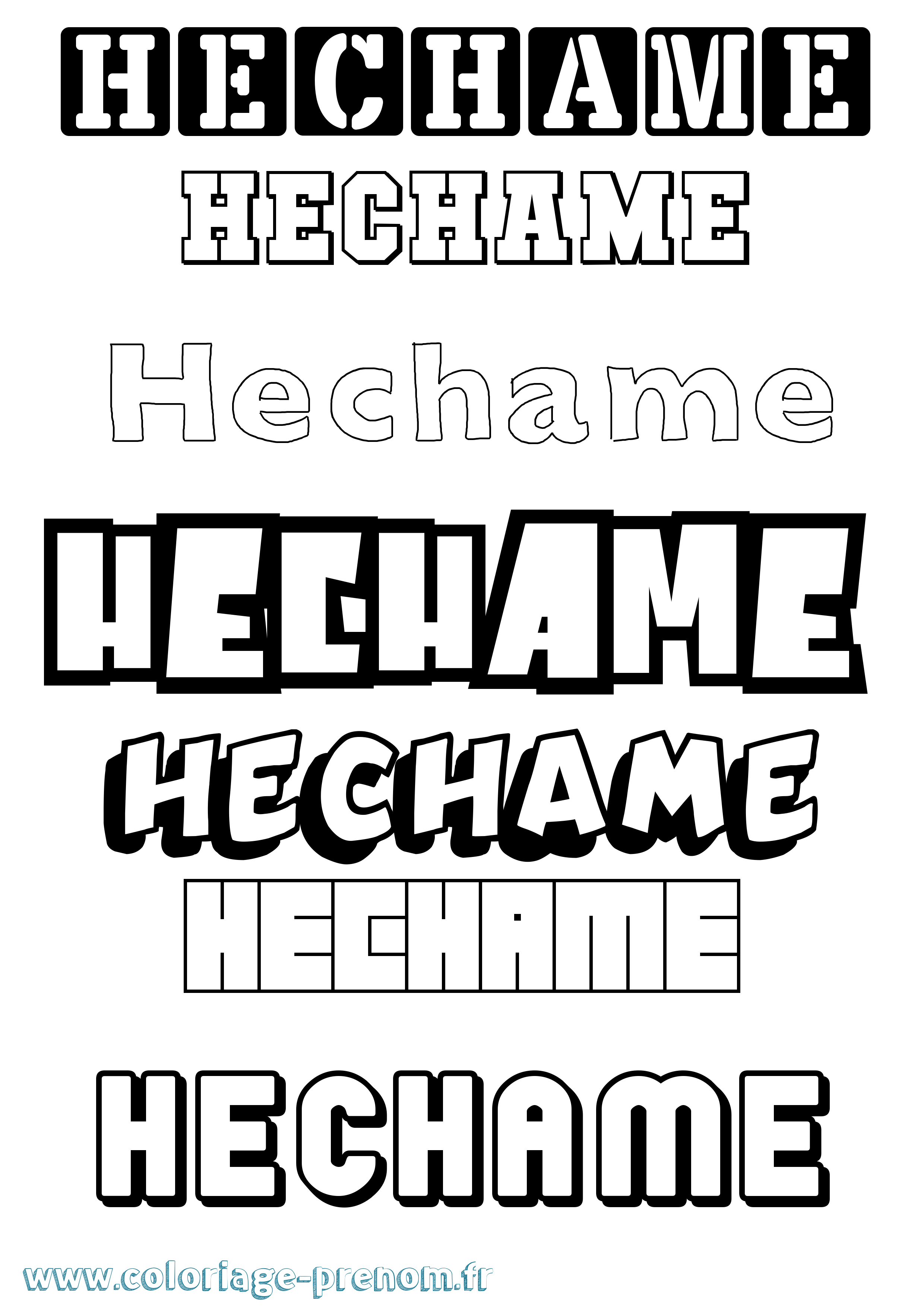 Coloriage prénom Hechame Simple