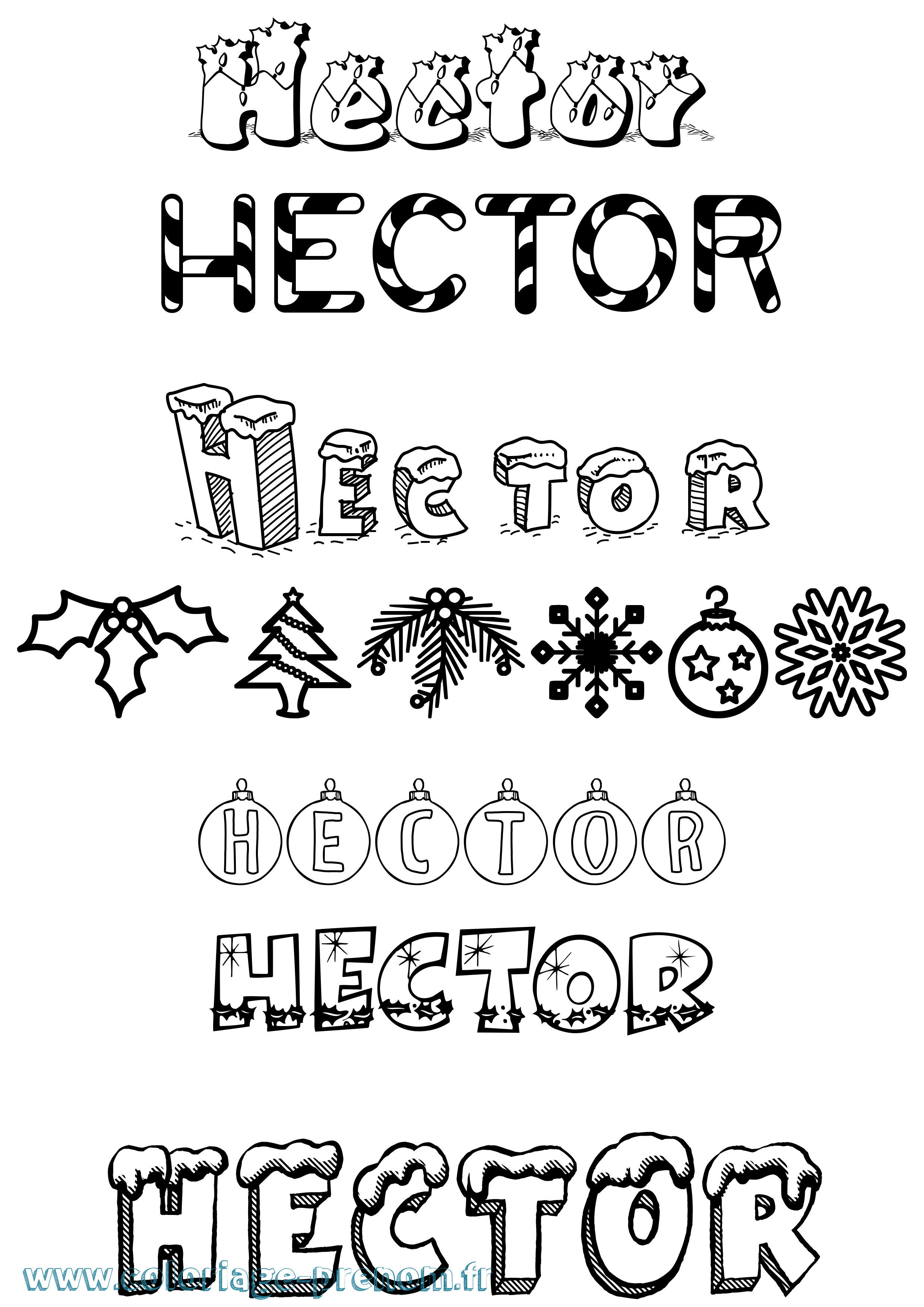 Coloriage prénom Hector Noël