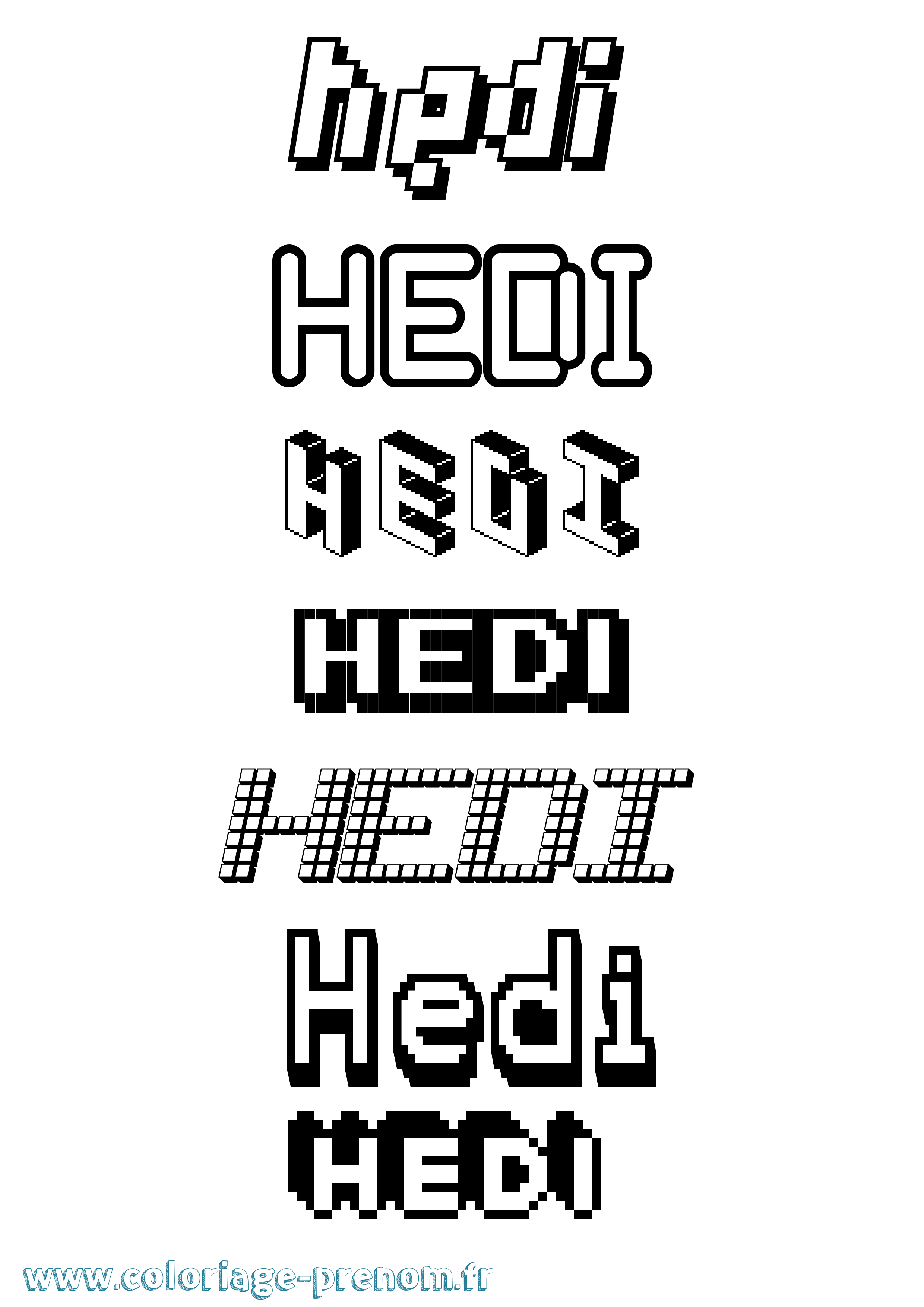 Coloriage prénom Hedi Pixel