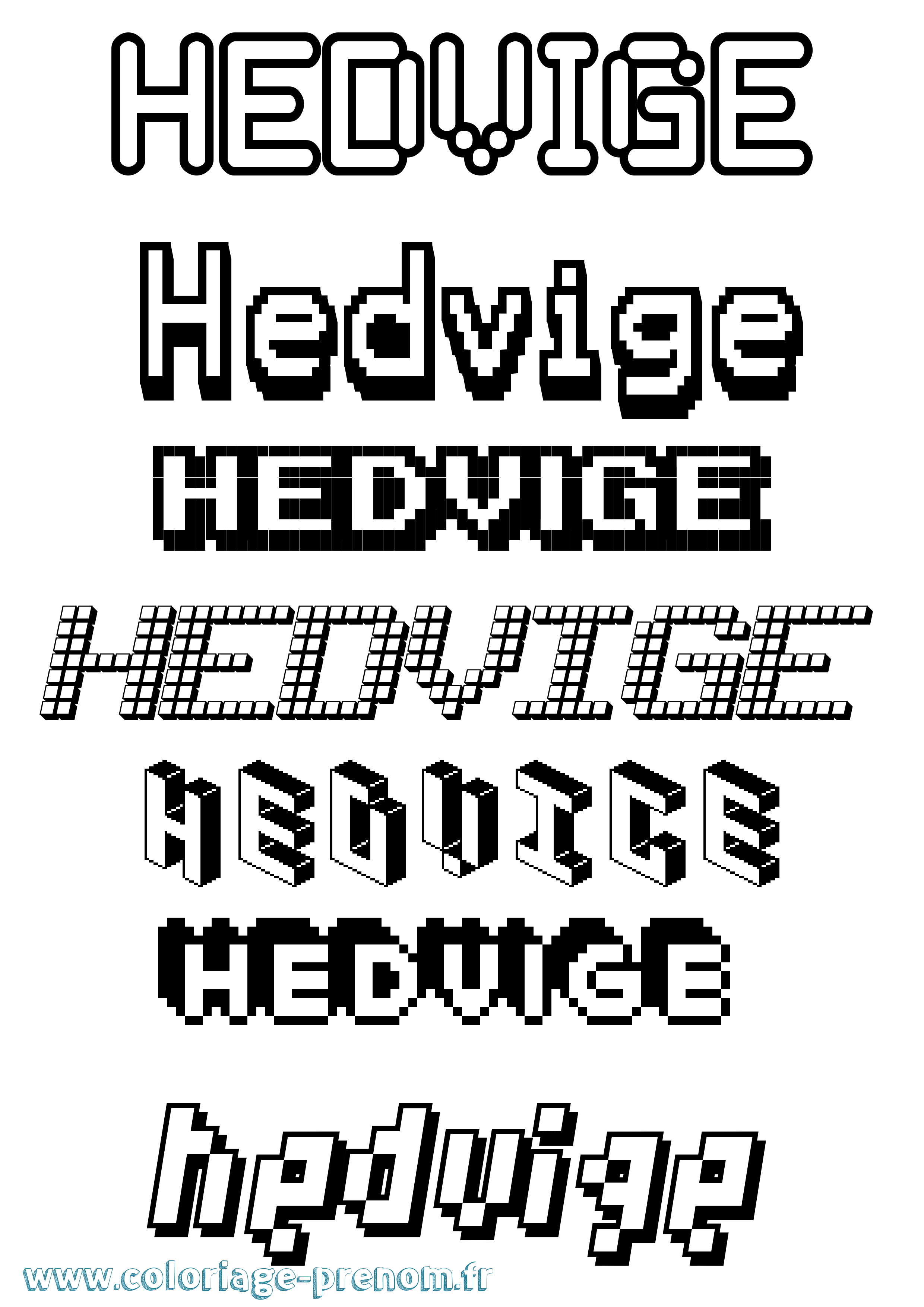 Coloriage prénom Hedvige Pixel