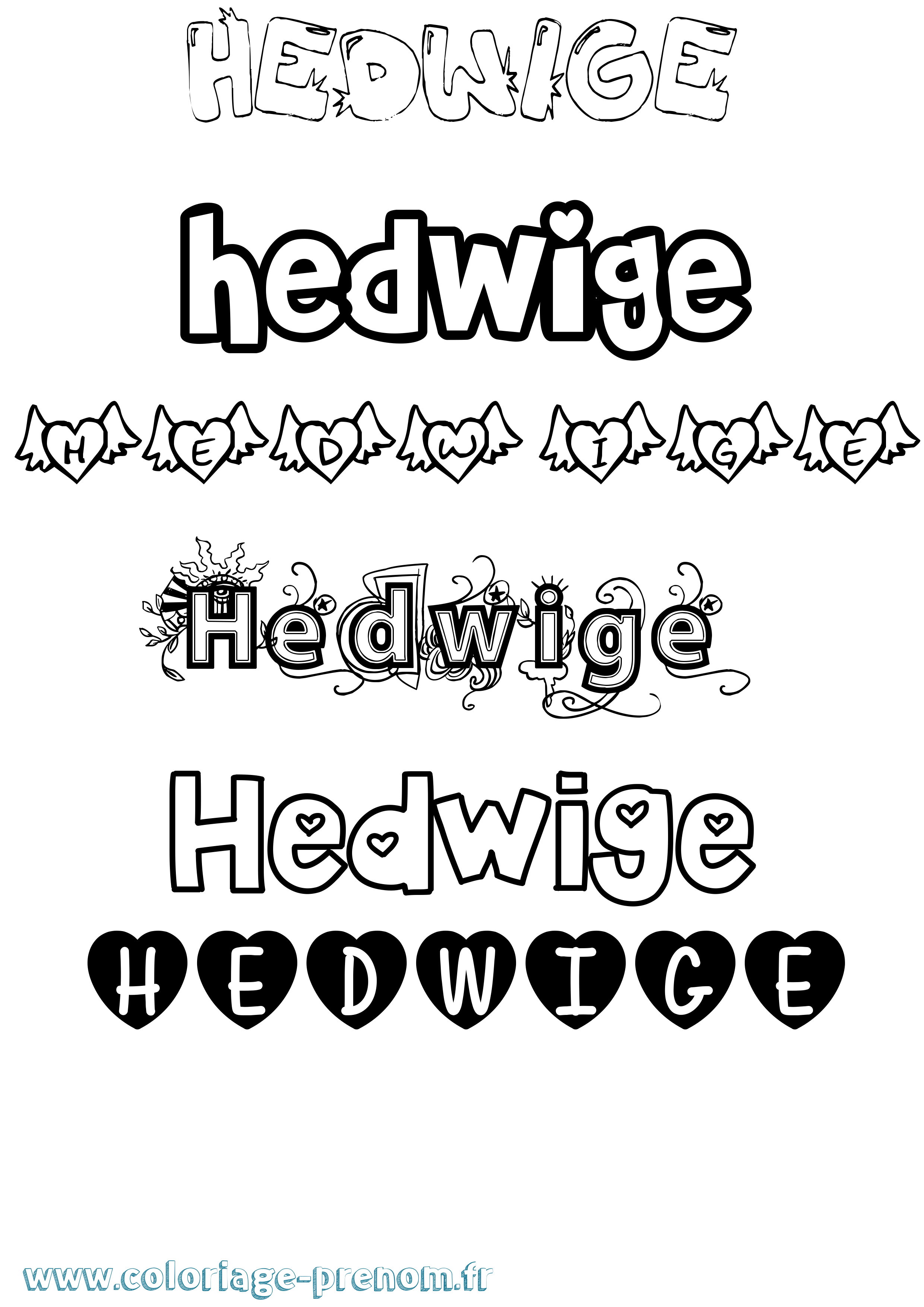 Coloriage prénom Hedwige Girly
