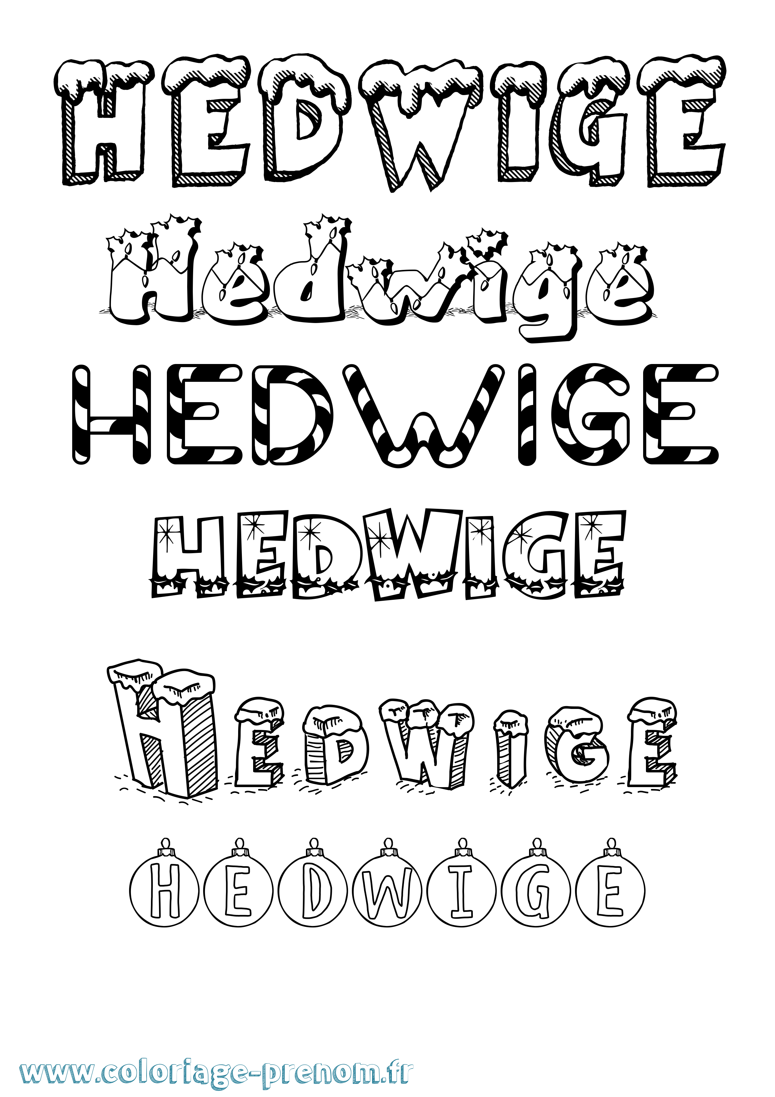 Coloriage prénom Hedwige Noël
