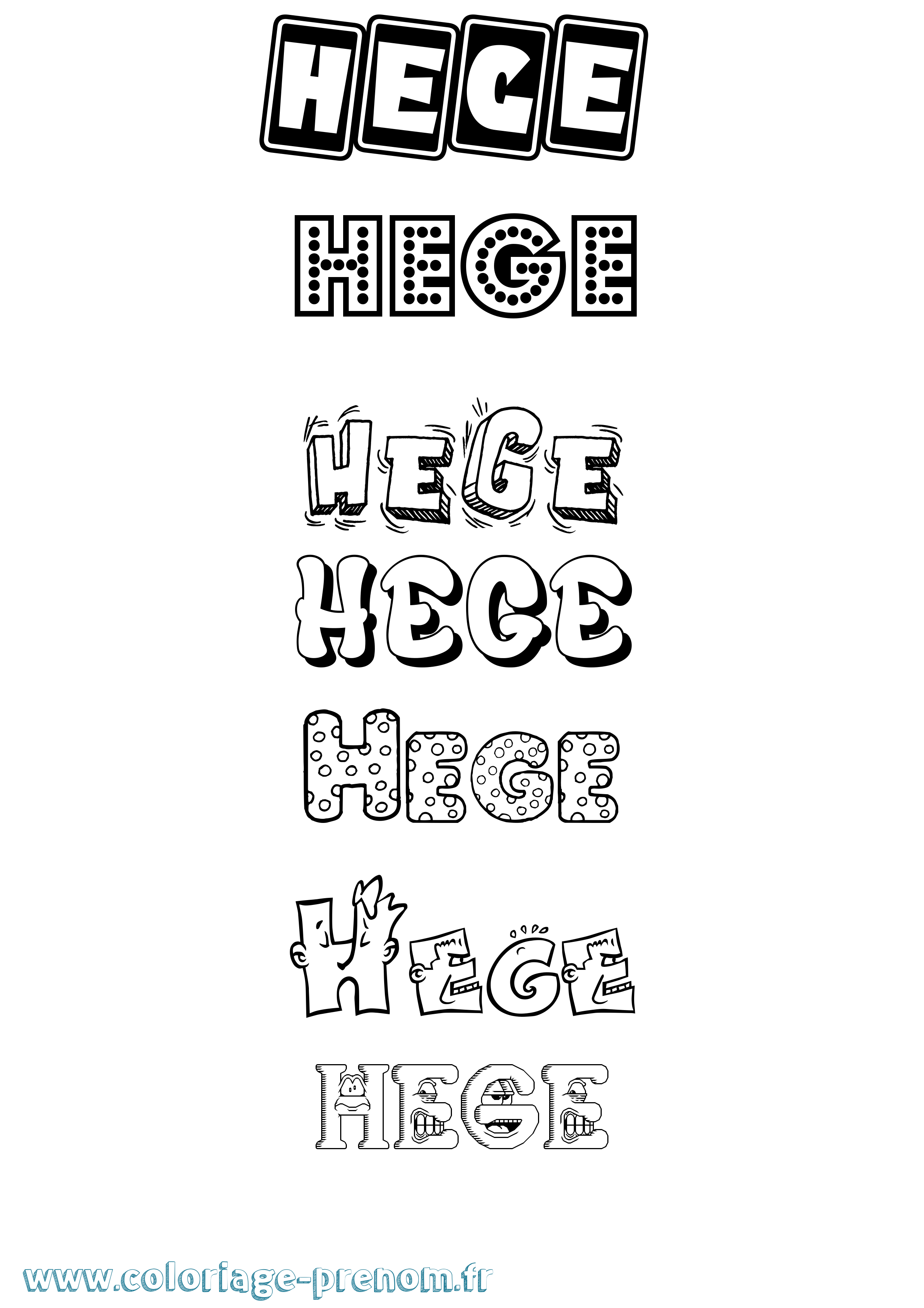 Coloriage prénom Hege Fun