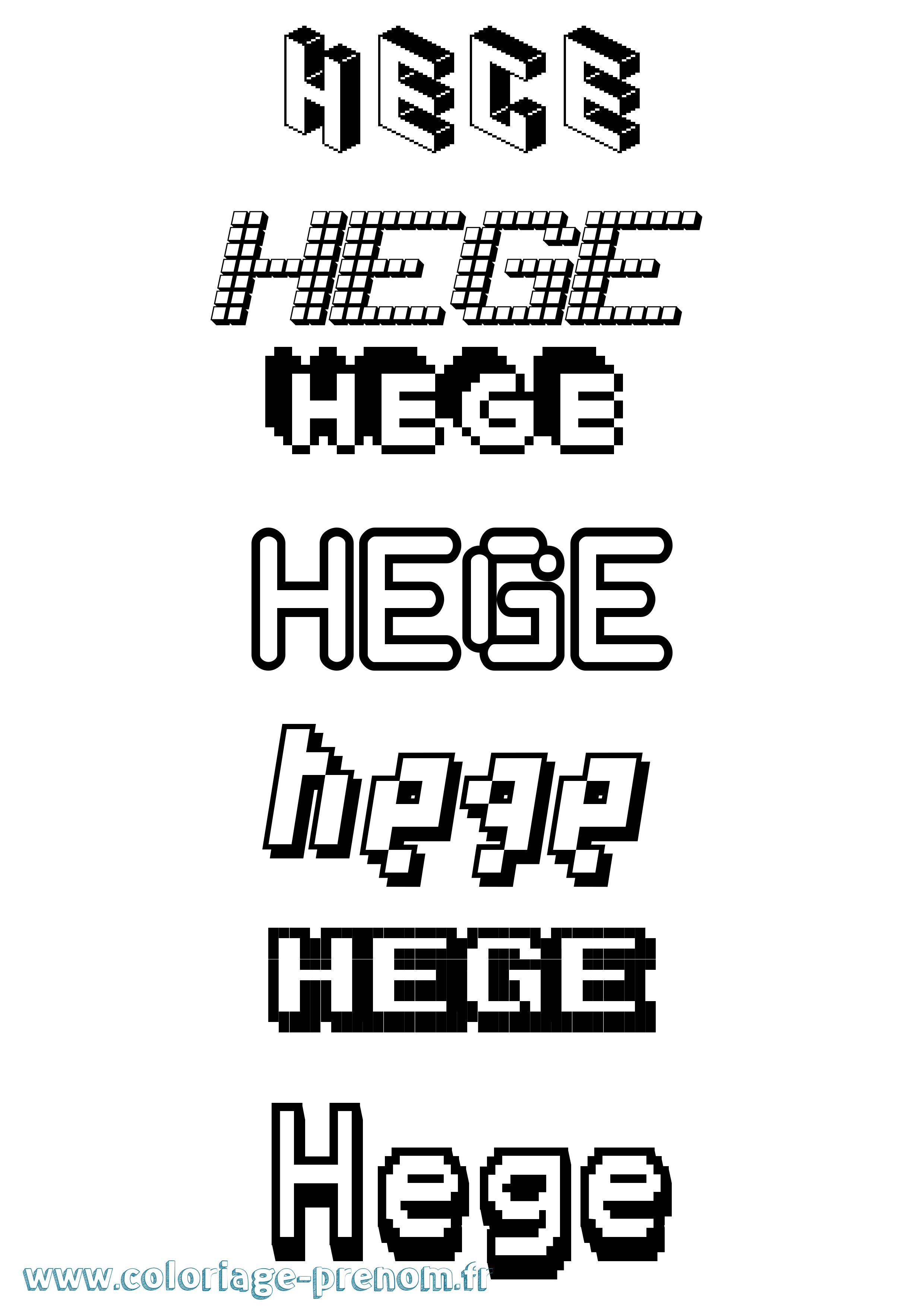 Coloriage prénom Hege Pixel