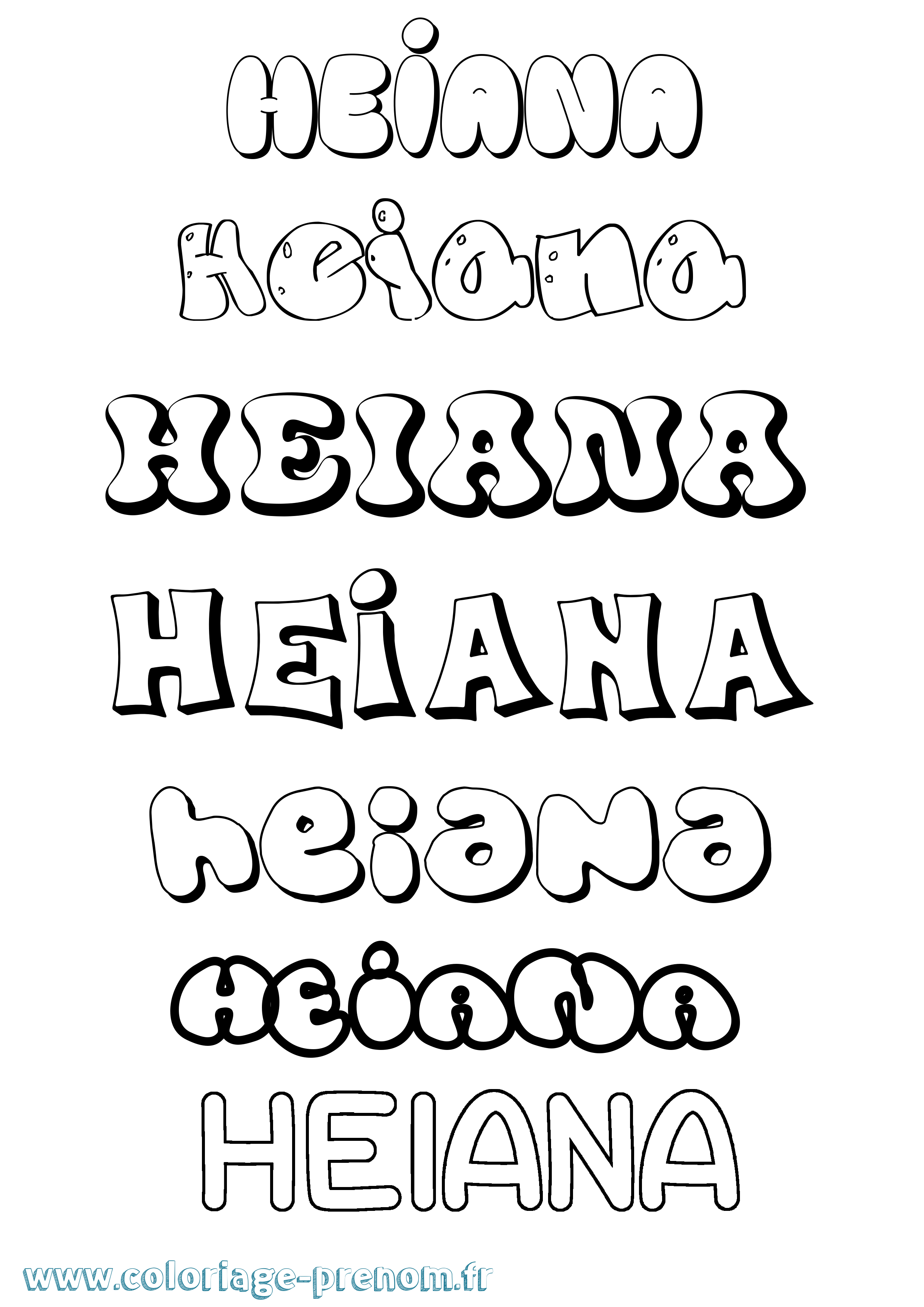 Coloriage prénom Heiana Bubble