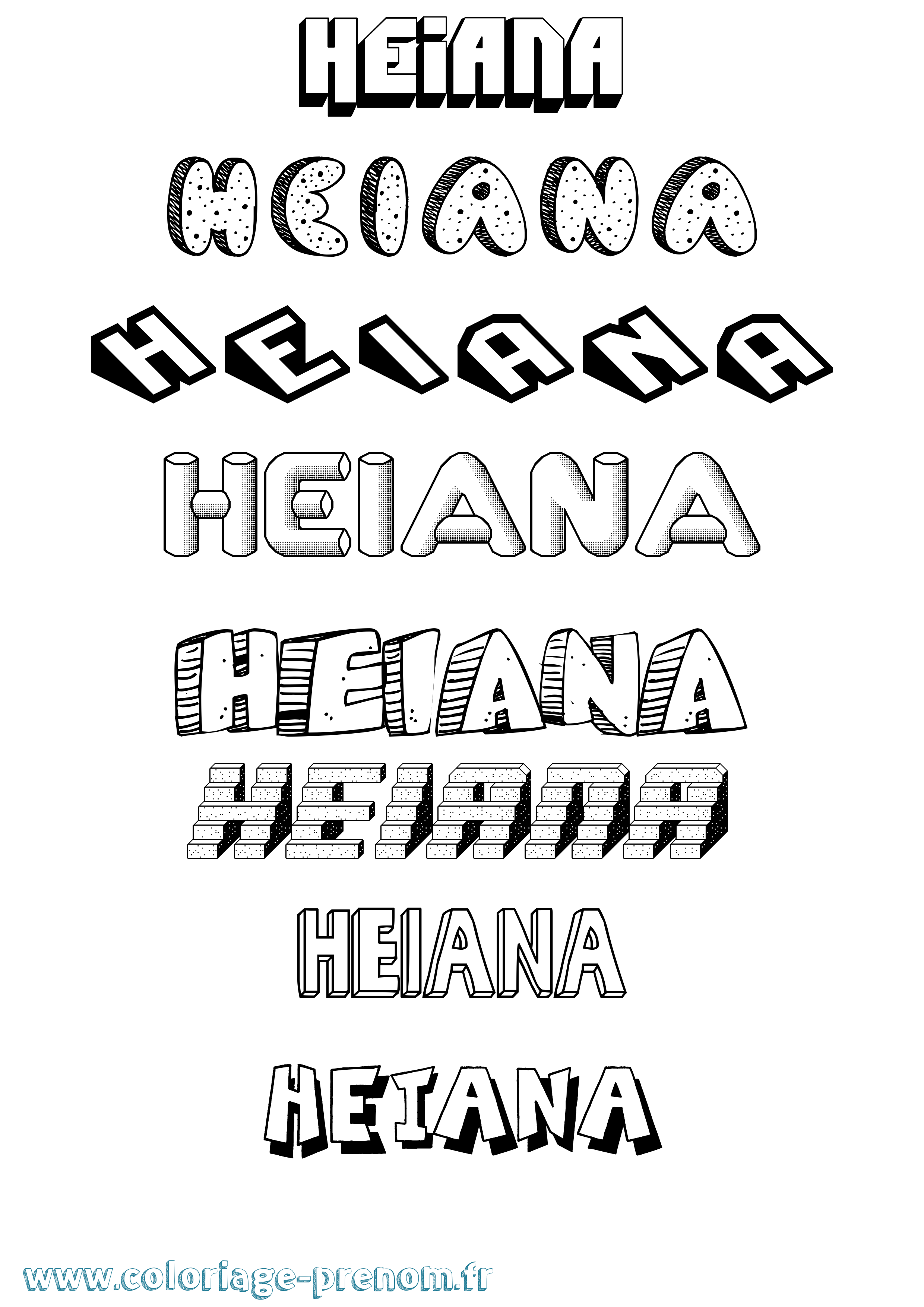 Coloriage prénom Heiana Effet 3D