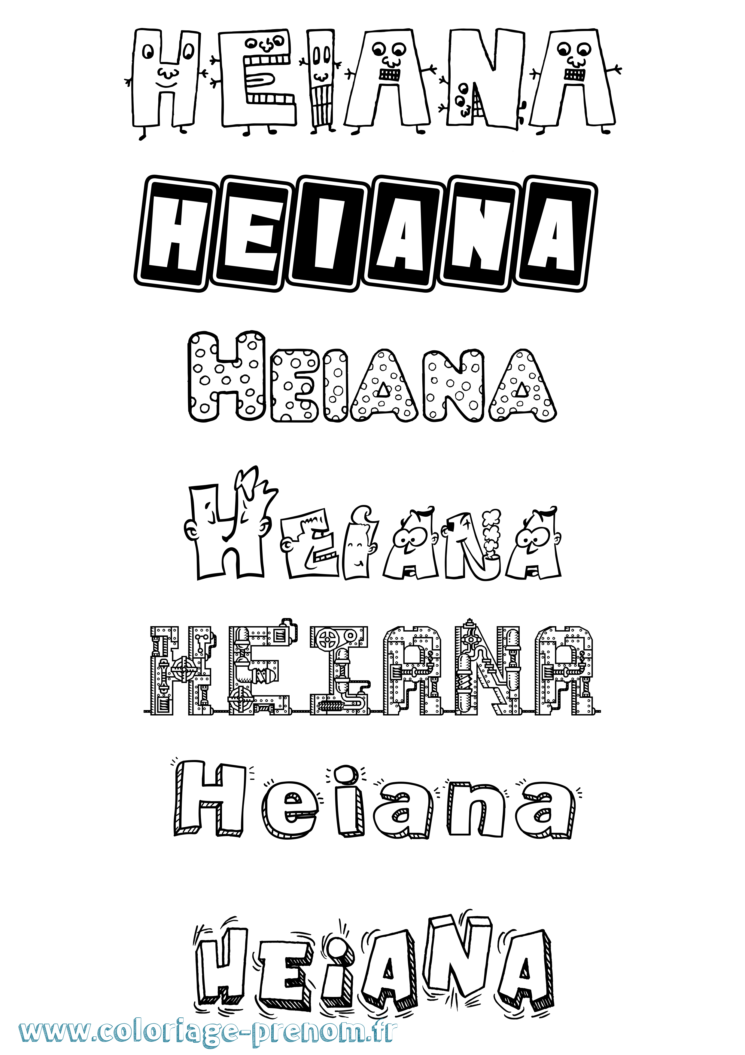 Coloriage prénom Heiana Fun