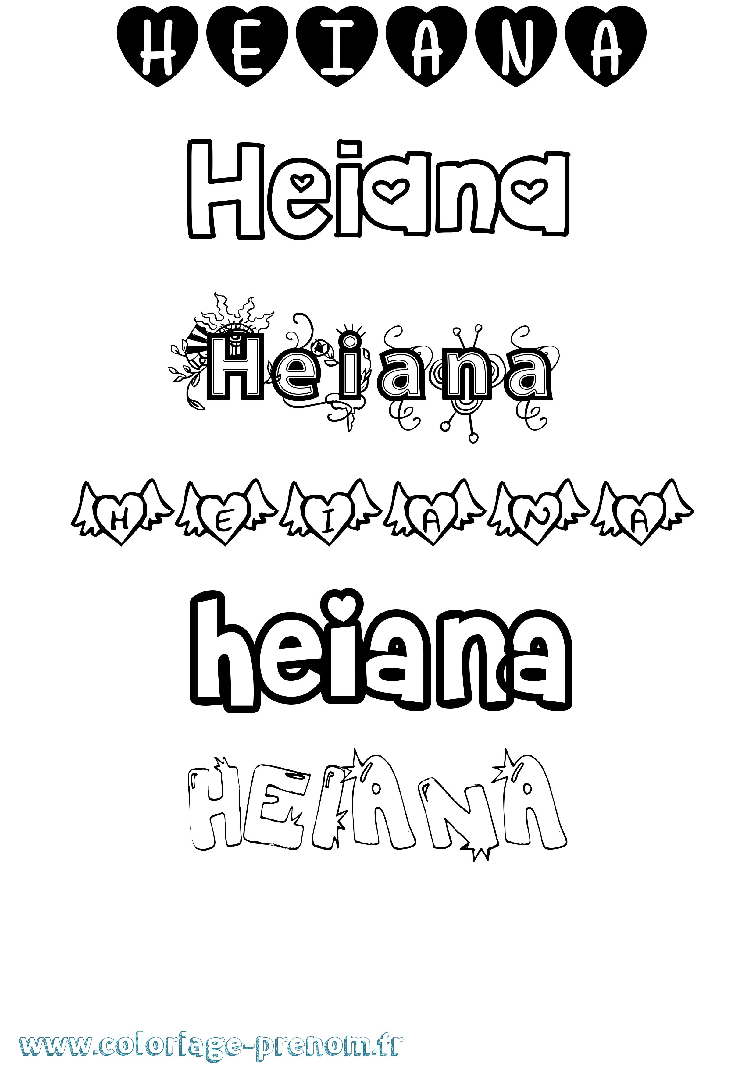 Coloriage prénom Heiana Girly