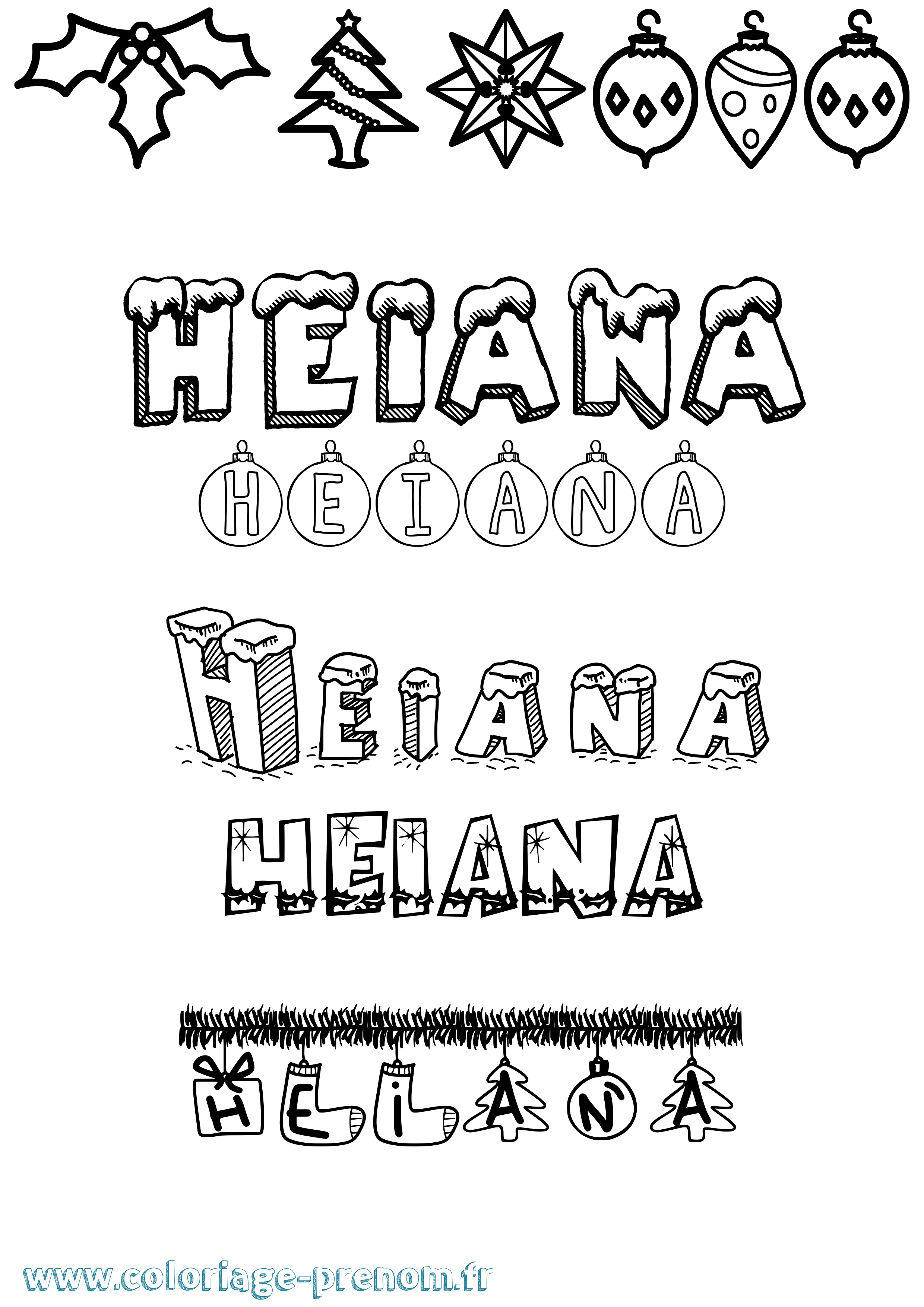 Coloriage prénom Heiana Noël