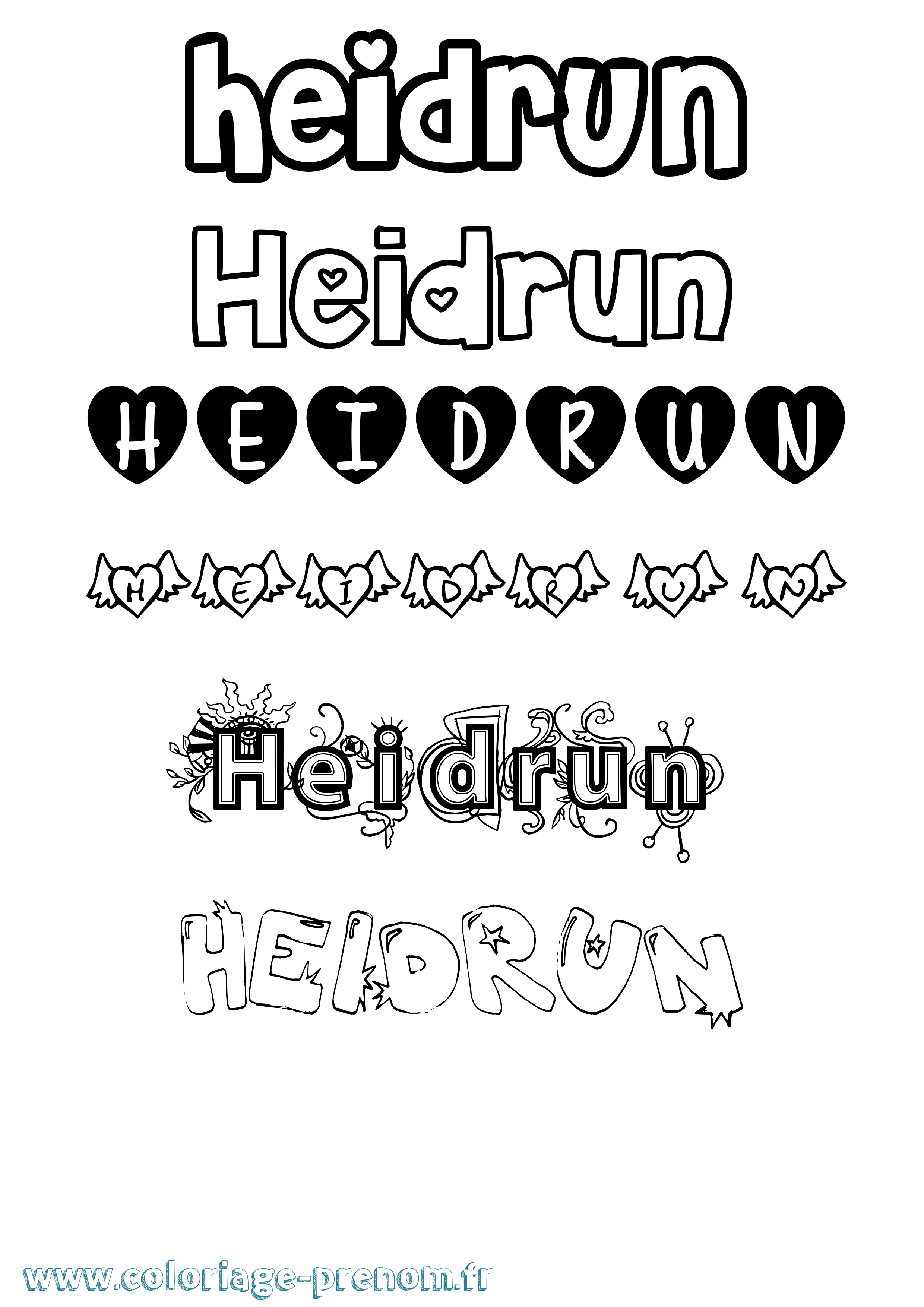 Coloriage prénom Heidrun Girly