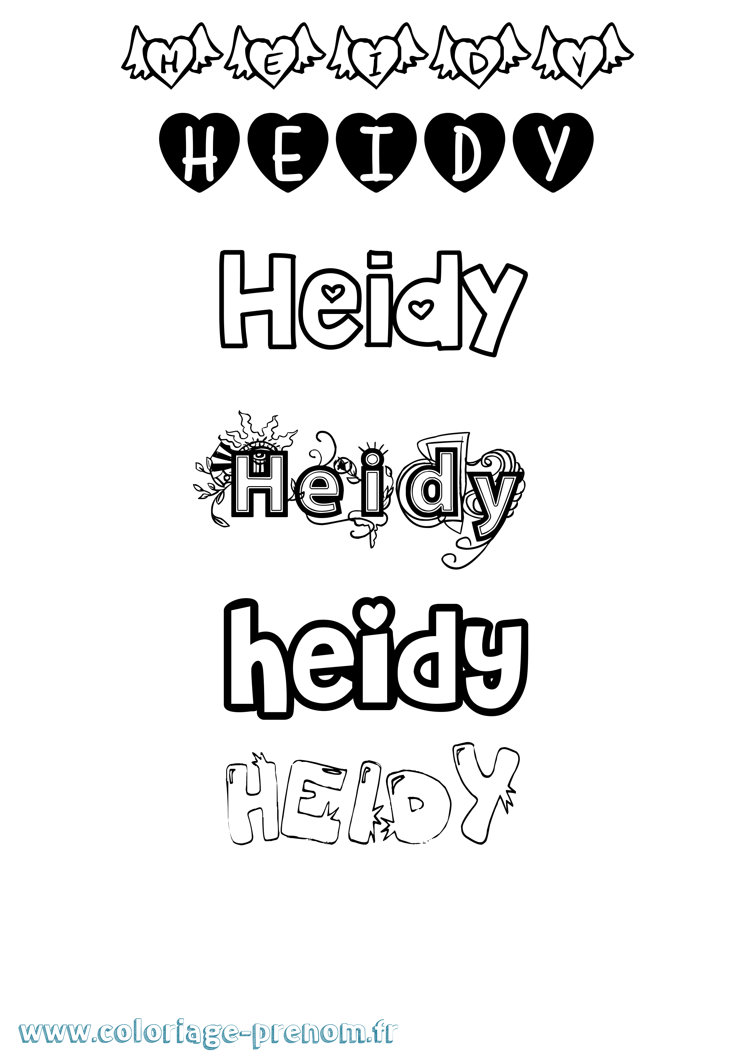 Coloriage prénom Heidy Girly