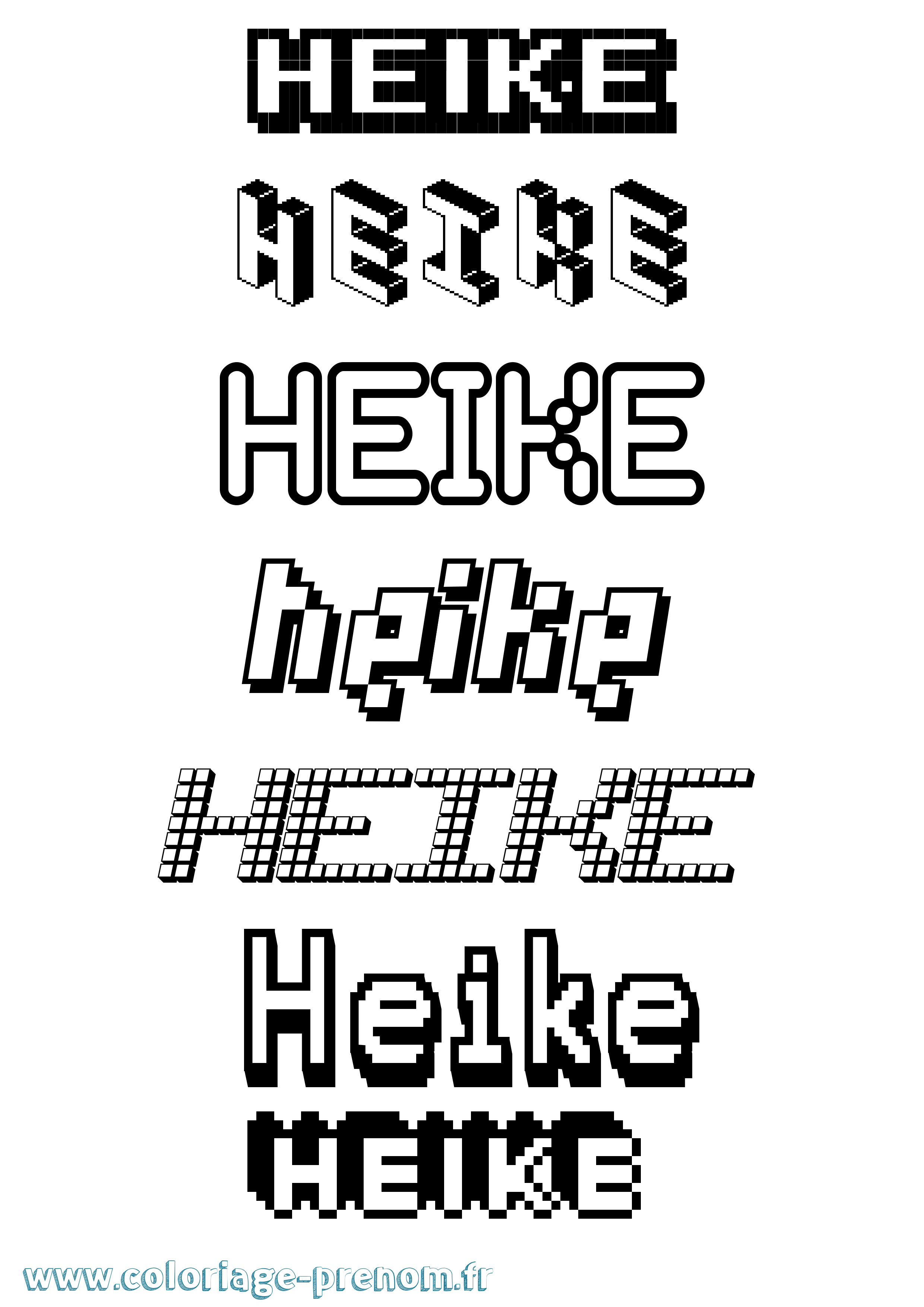 Coloriage prénom Heike Pixel