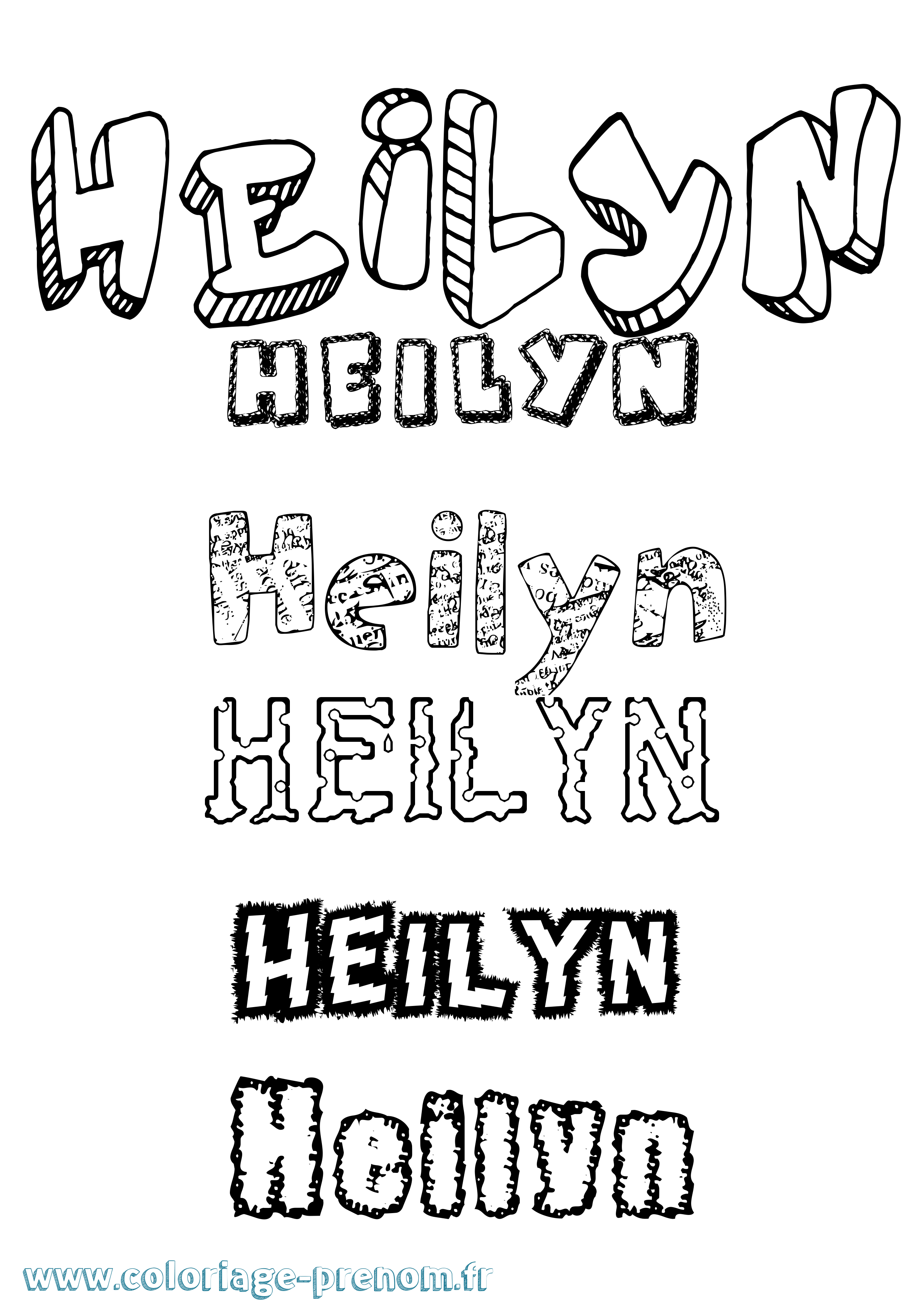 Coloriage prénom Heilyn Destructuré