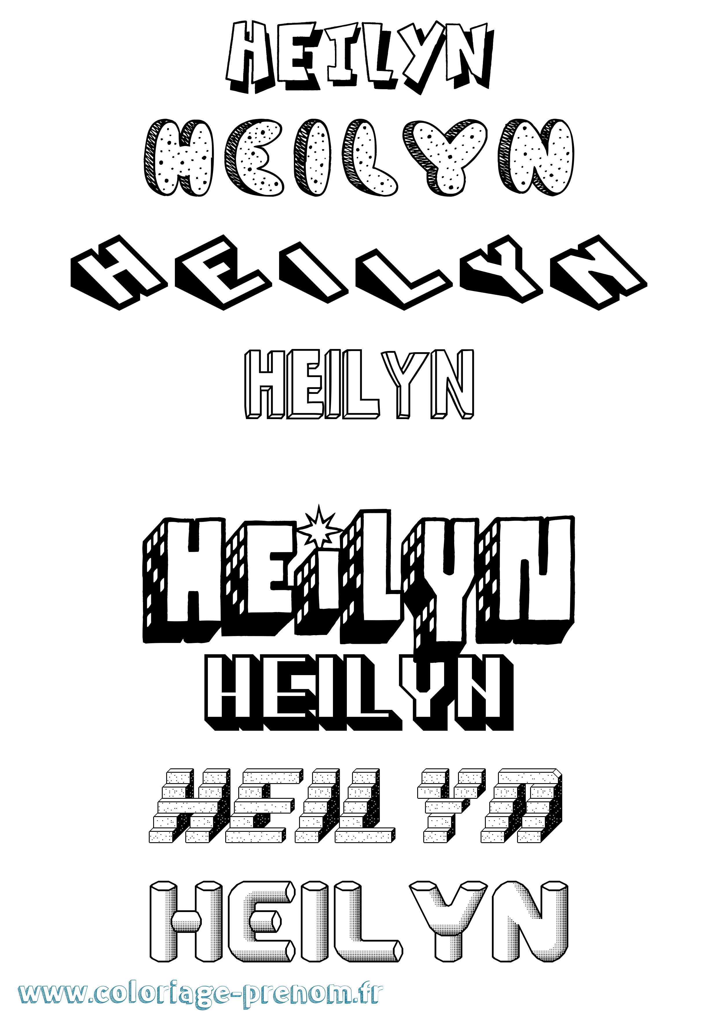 Coloriage prénom Heilyn Effet 3D