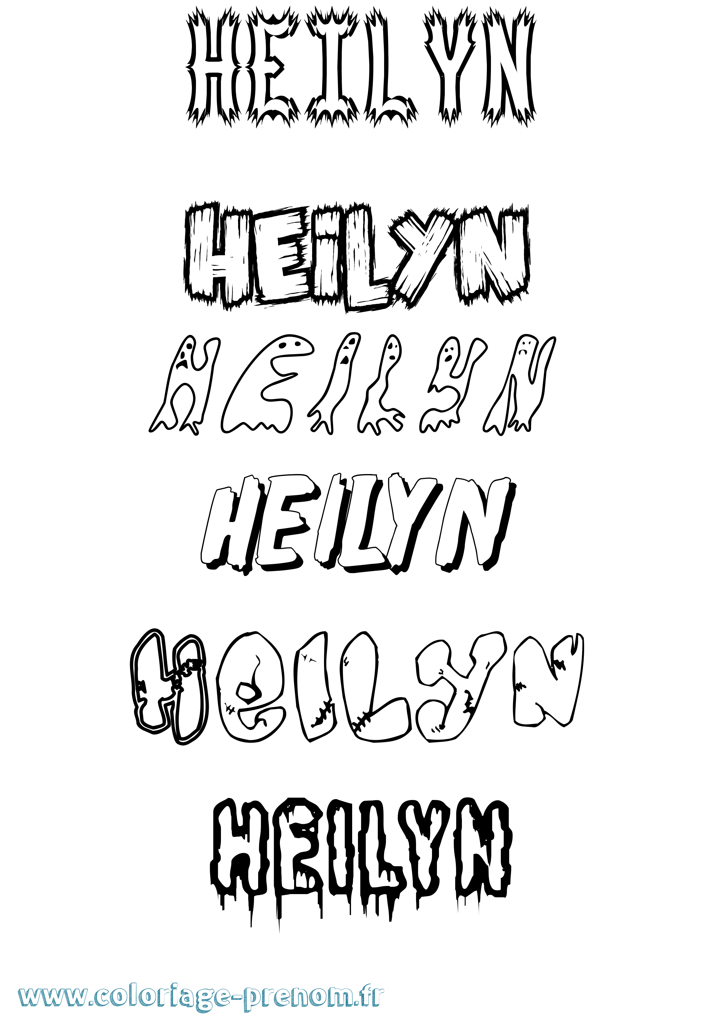 Coloriage prénom Heilyn Frisson