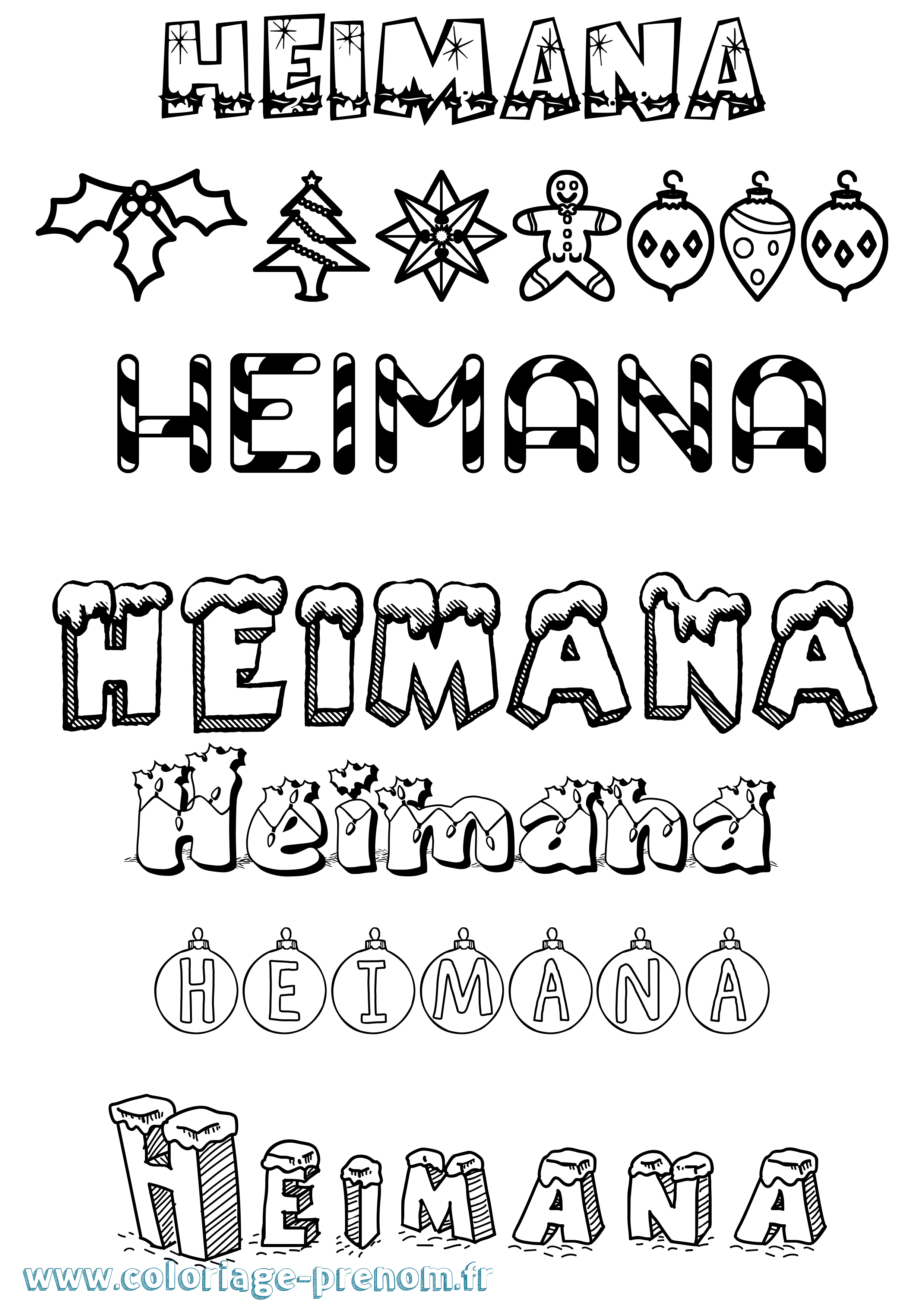 Coloriage prénom Heimana Noël