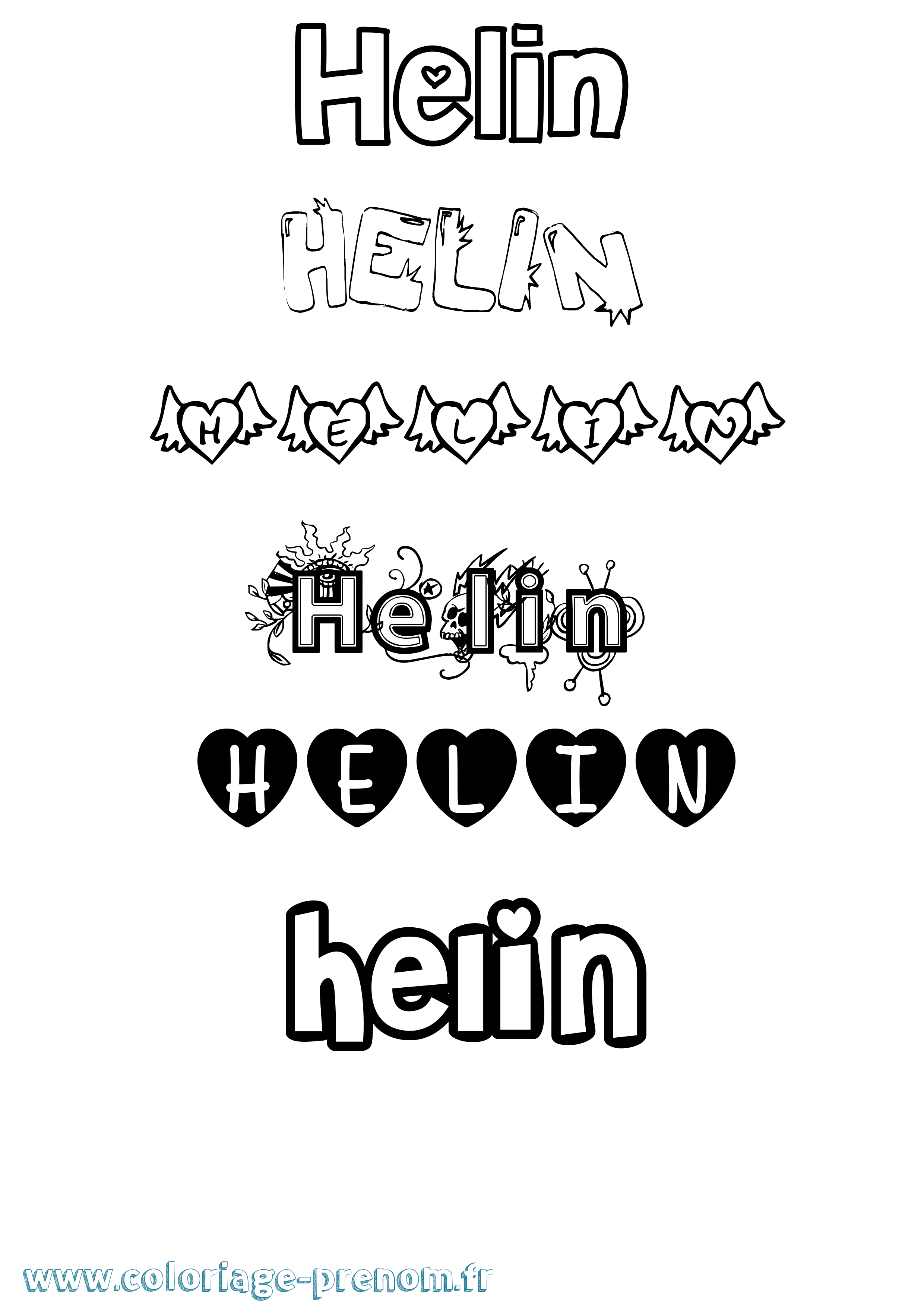 Coloriage prénom Helin Girly