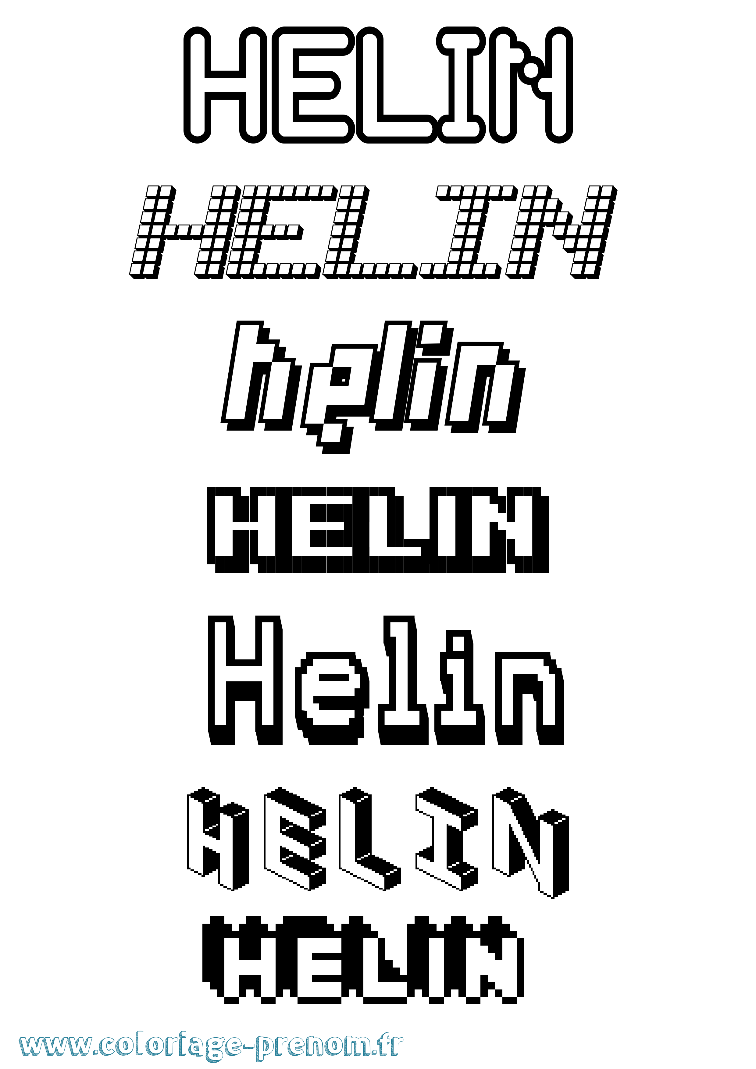 Coloriage prénom Helin Pixel