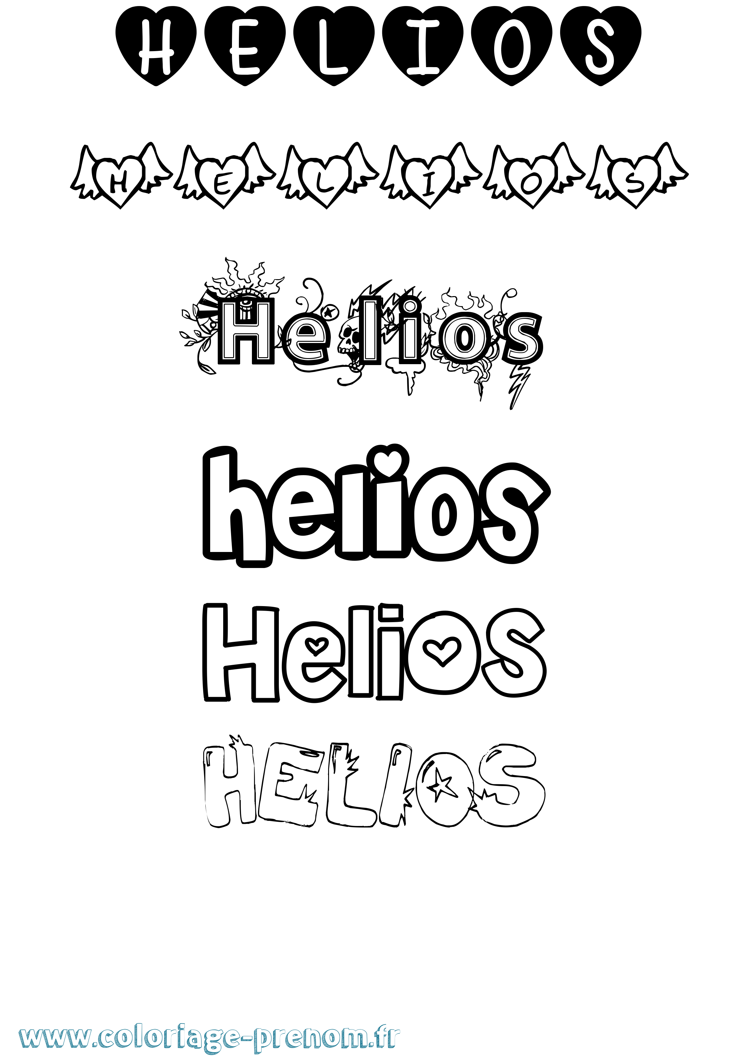 Coloriage prénom Helios Girly