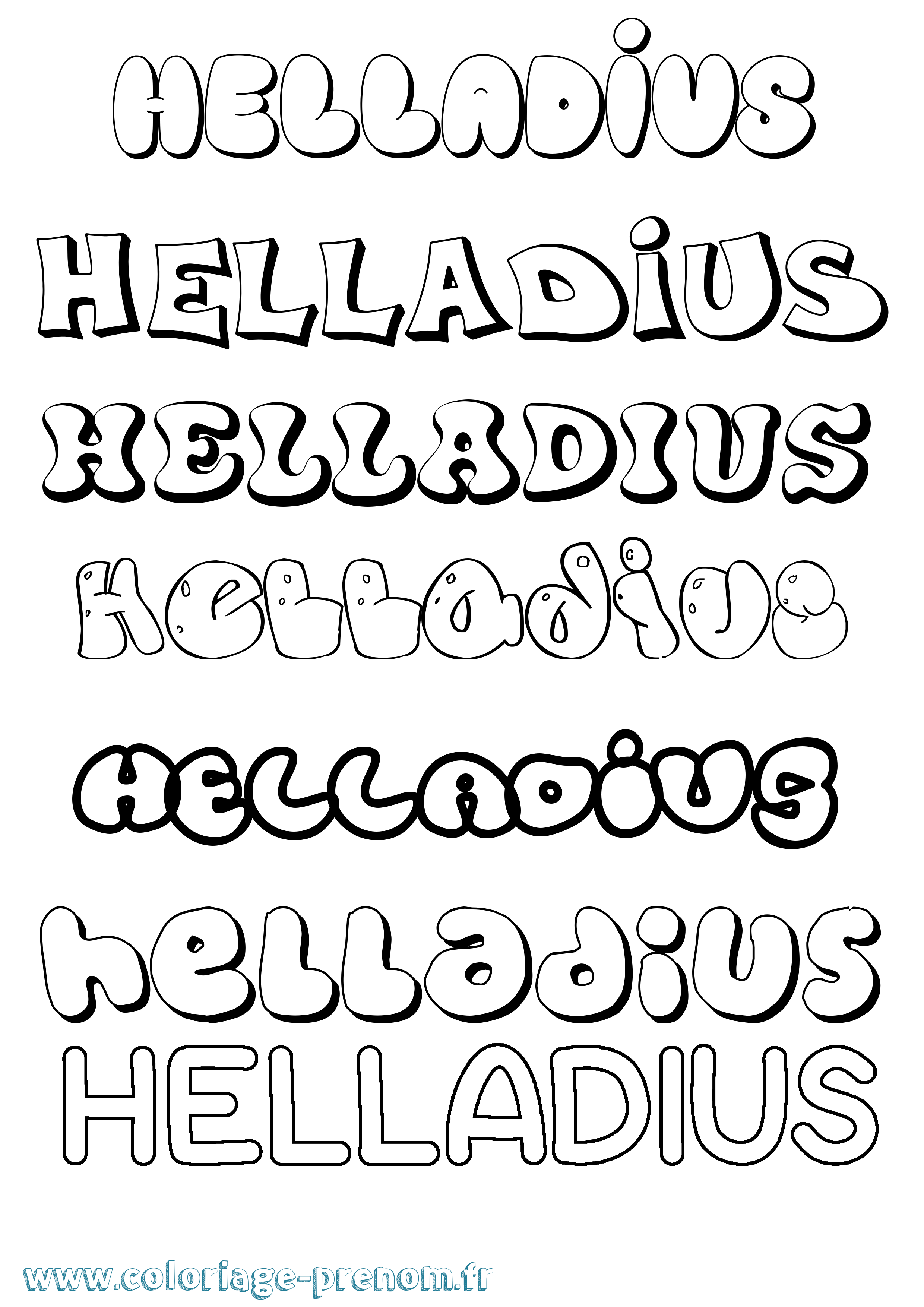 Coloriage prénom Helladius Bubble