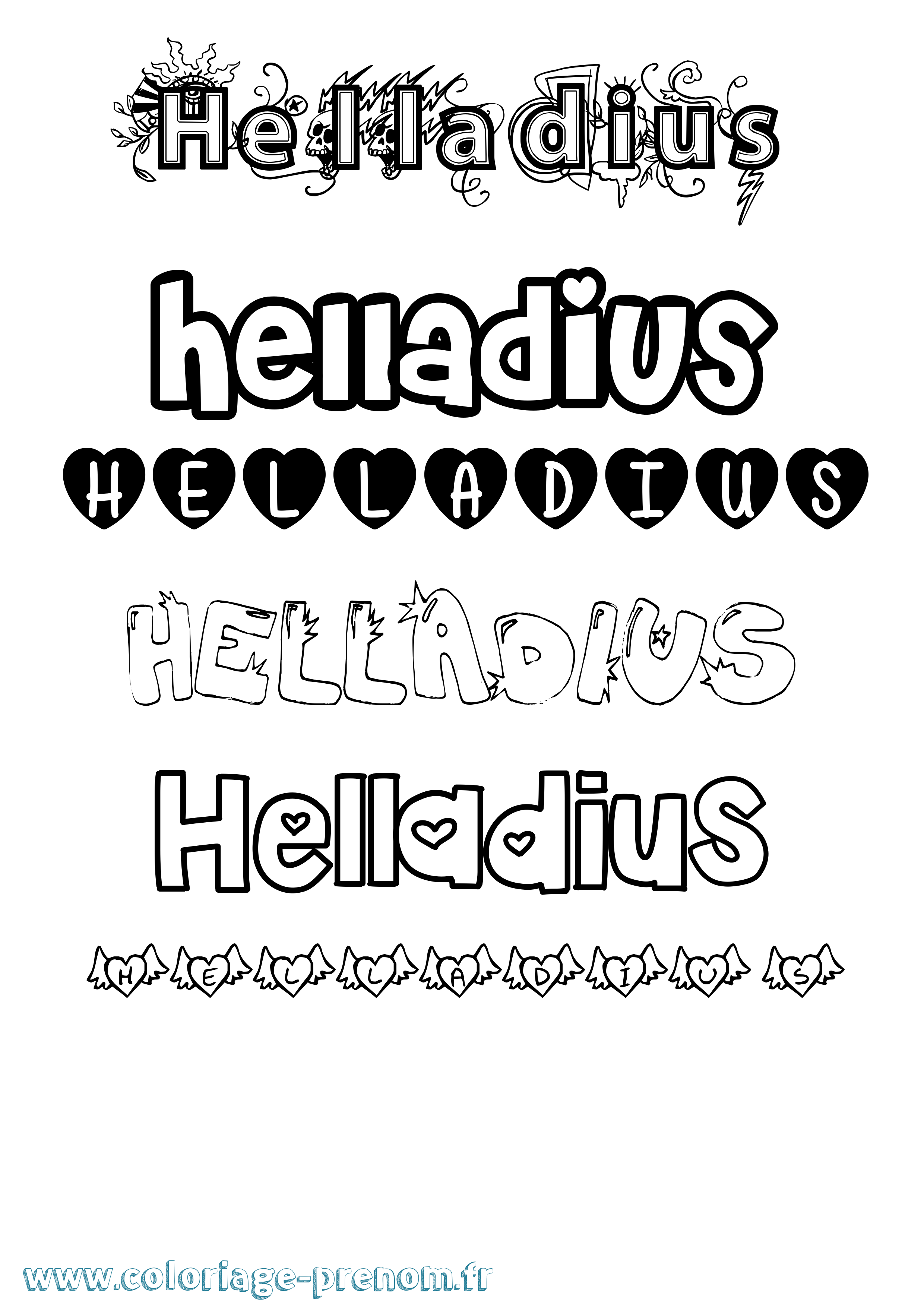 Coloriage Helladius Girly Coloriage prénom Helladius Girly