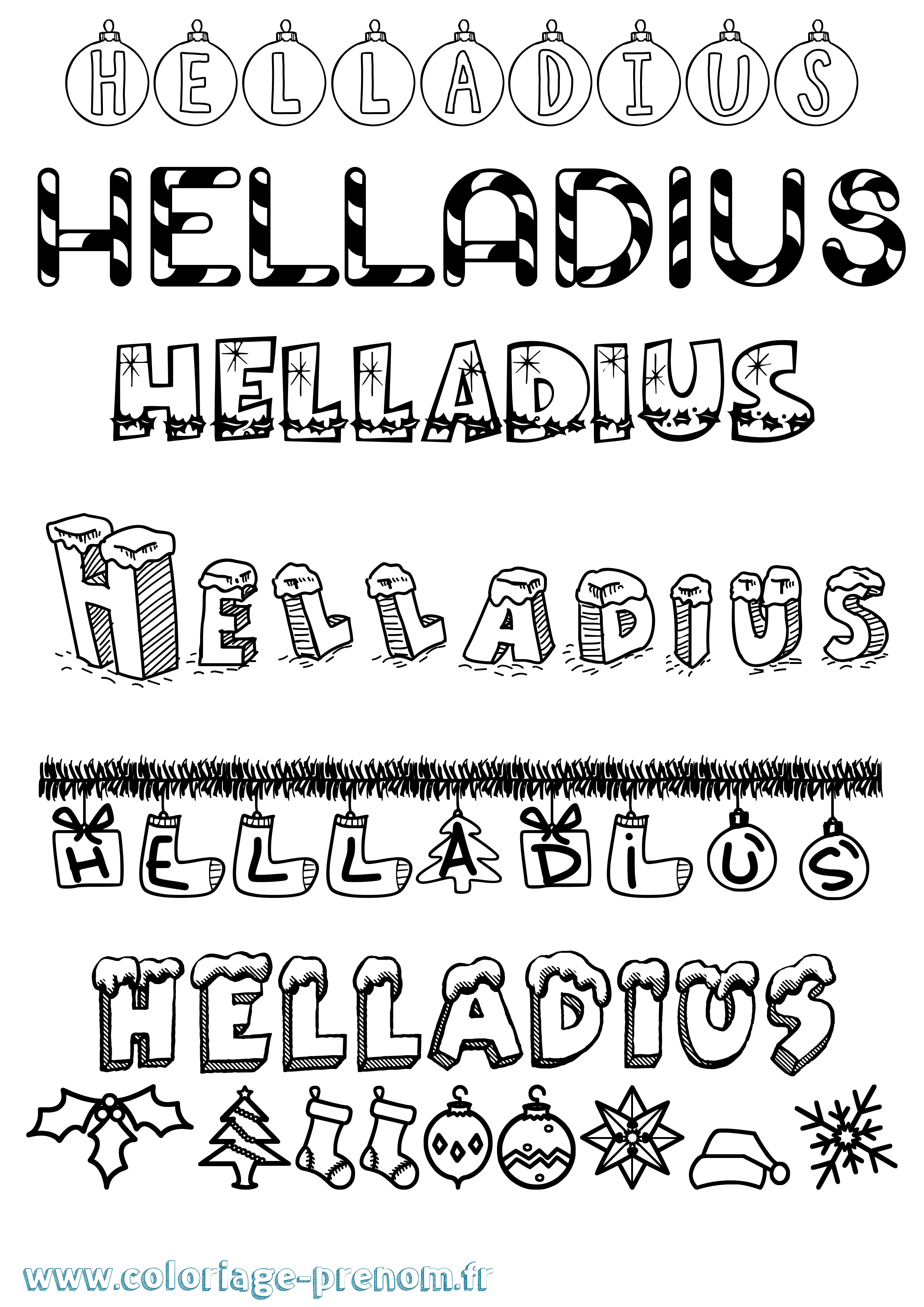 Coloriage Helladius Noël Coloriage prénom Helladius Noël