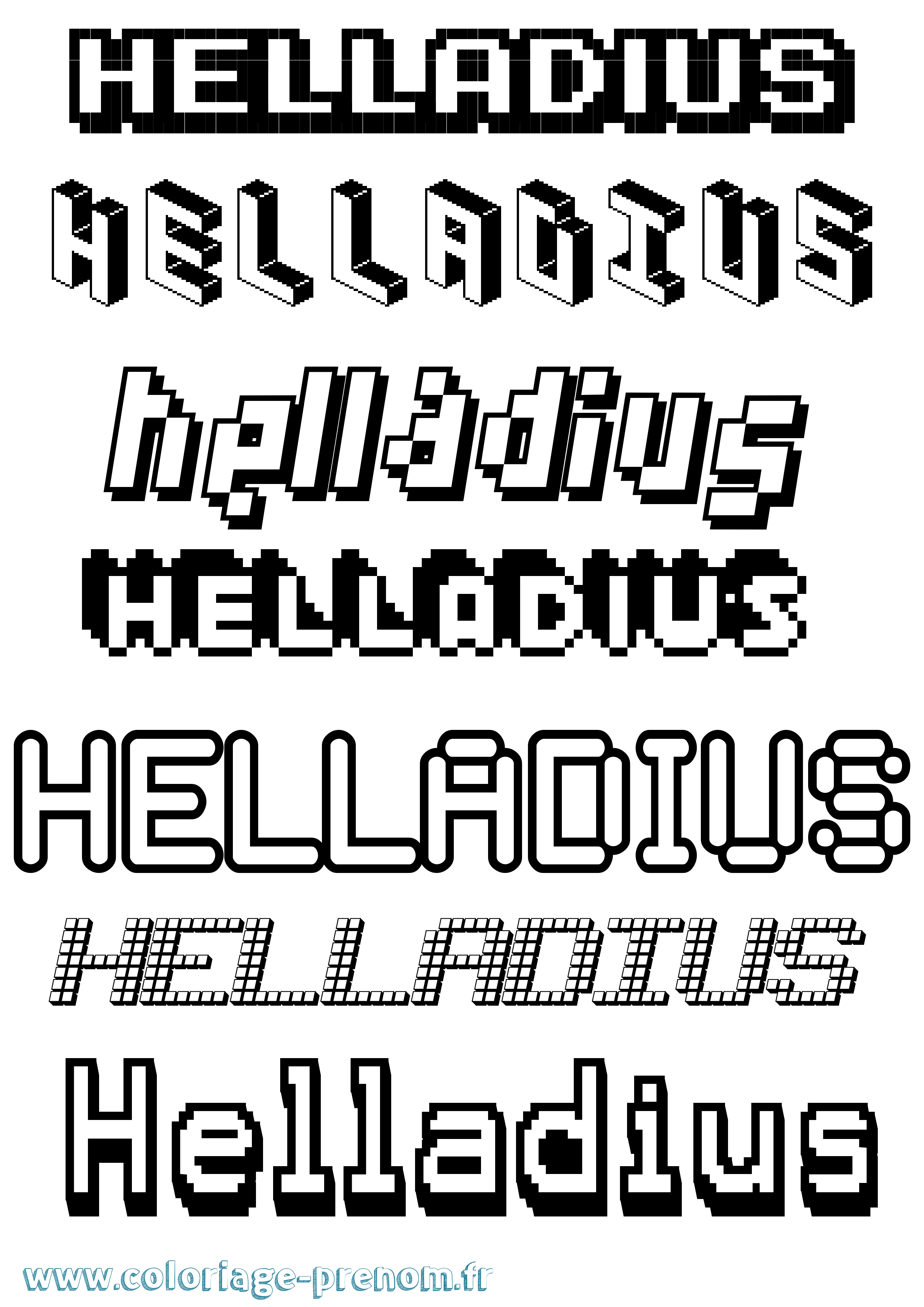 Coloriage prénom Helladius Pixel