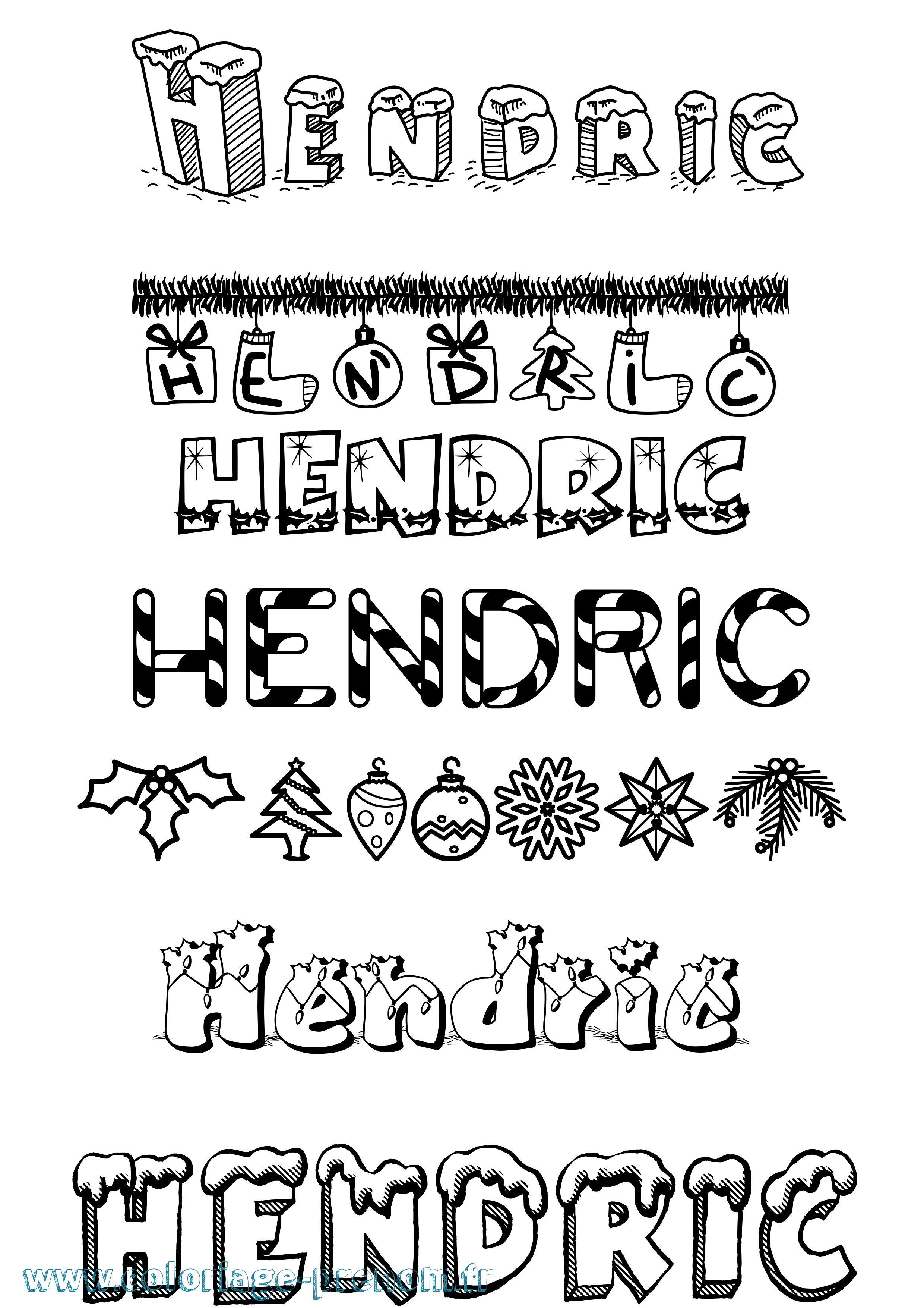 Coloriage prénom Hendric Noël