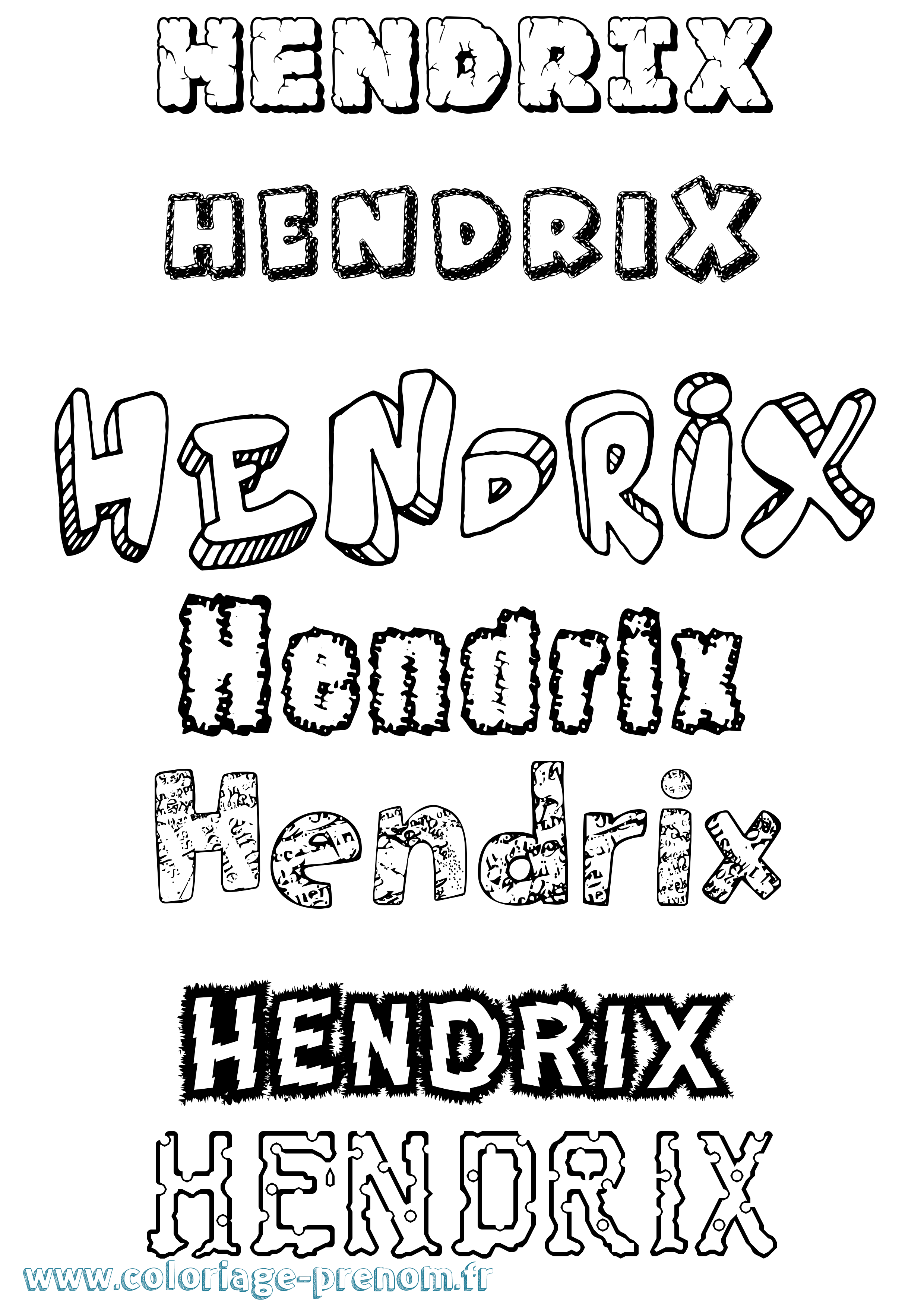 Coloriage prénom Hendrix Destructuré