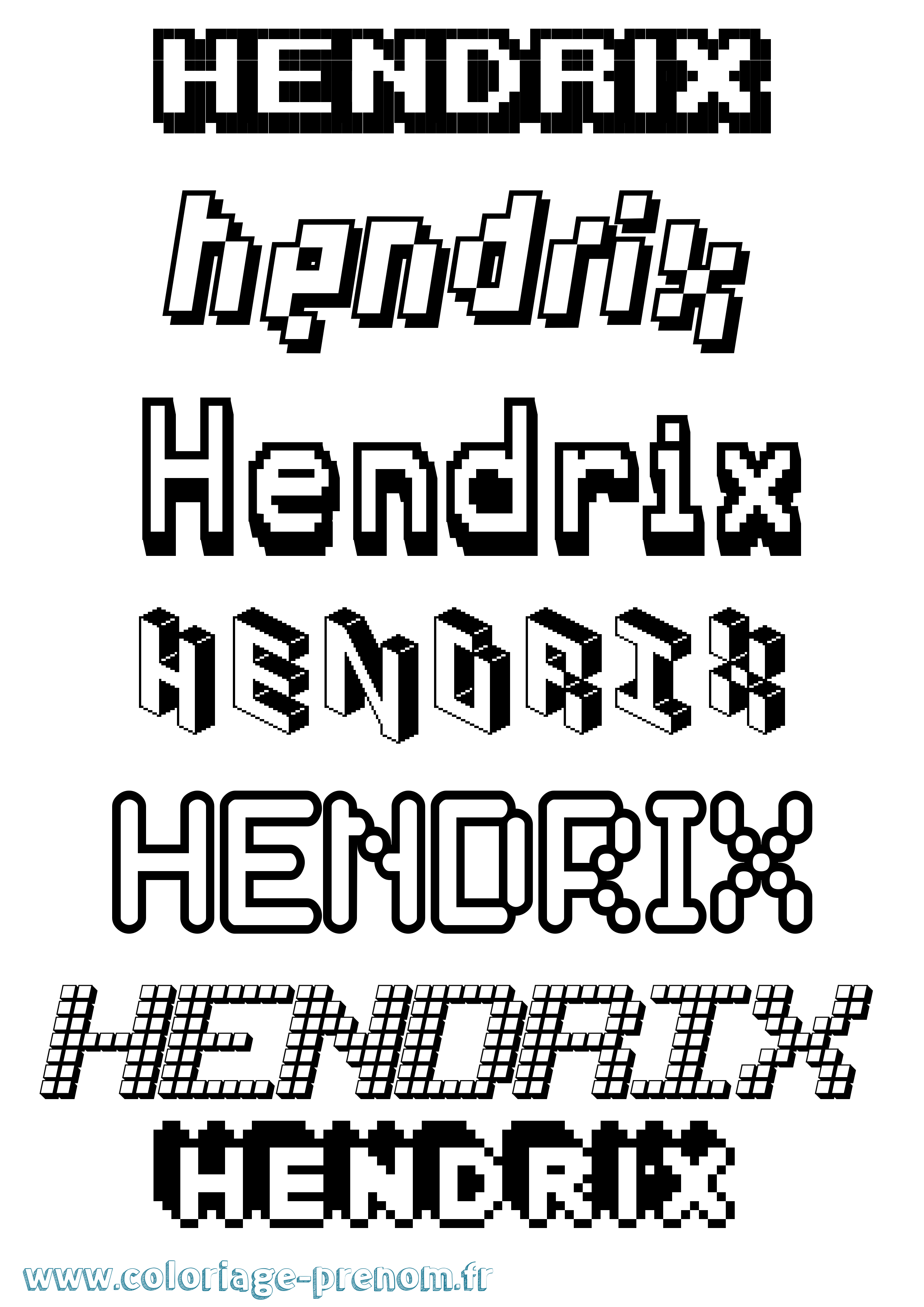 Coloriage prénom Hendrix Pixel