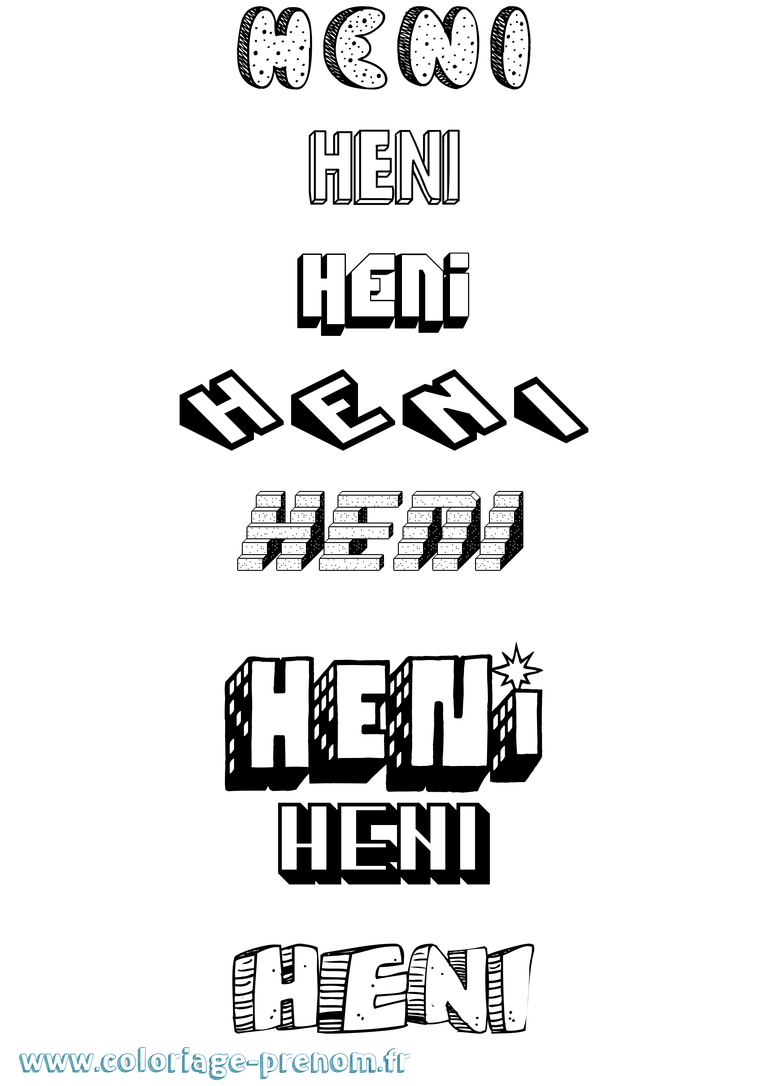 Coloriage Heni Effet 3D Coloriage prénom Heni Effet 3D