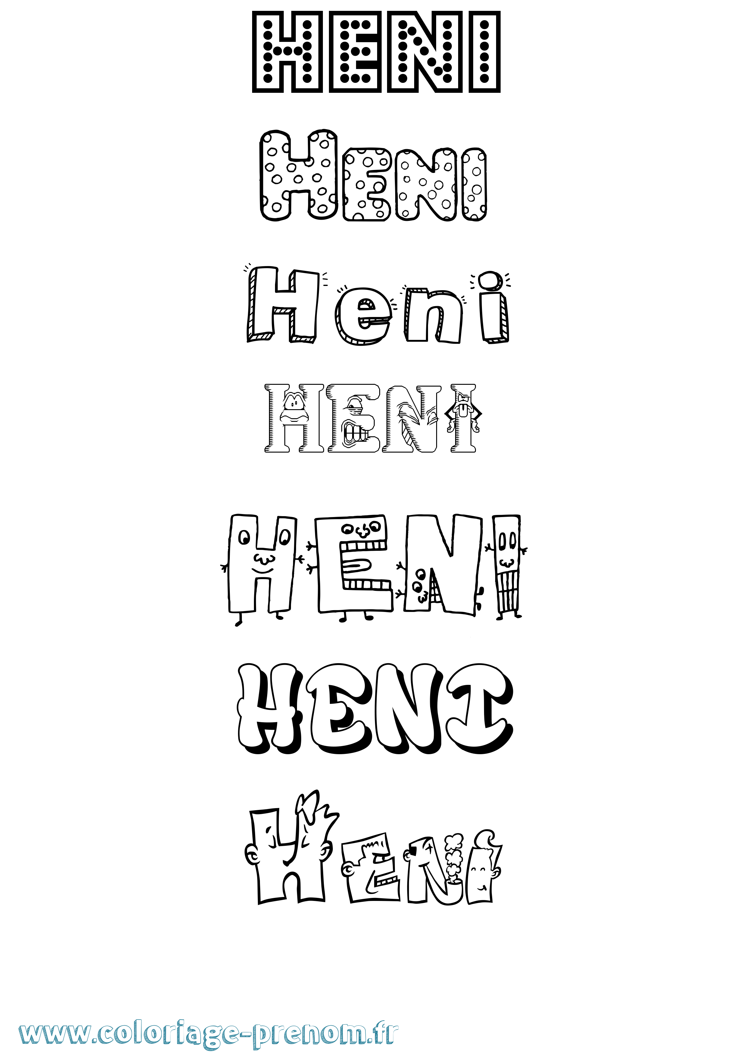 Coloriage Heni Fun Coloriage prénom Heni Fun