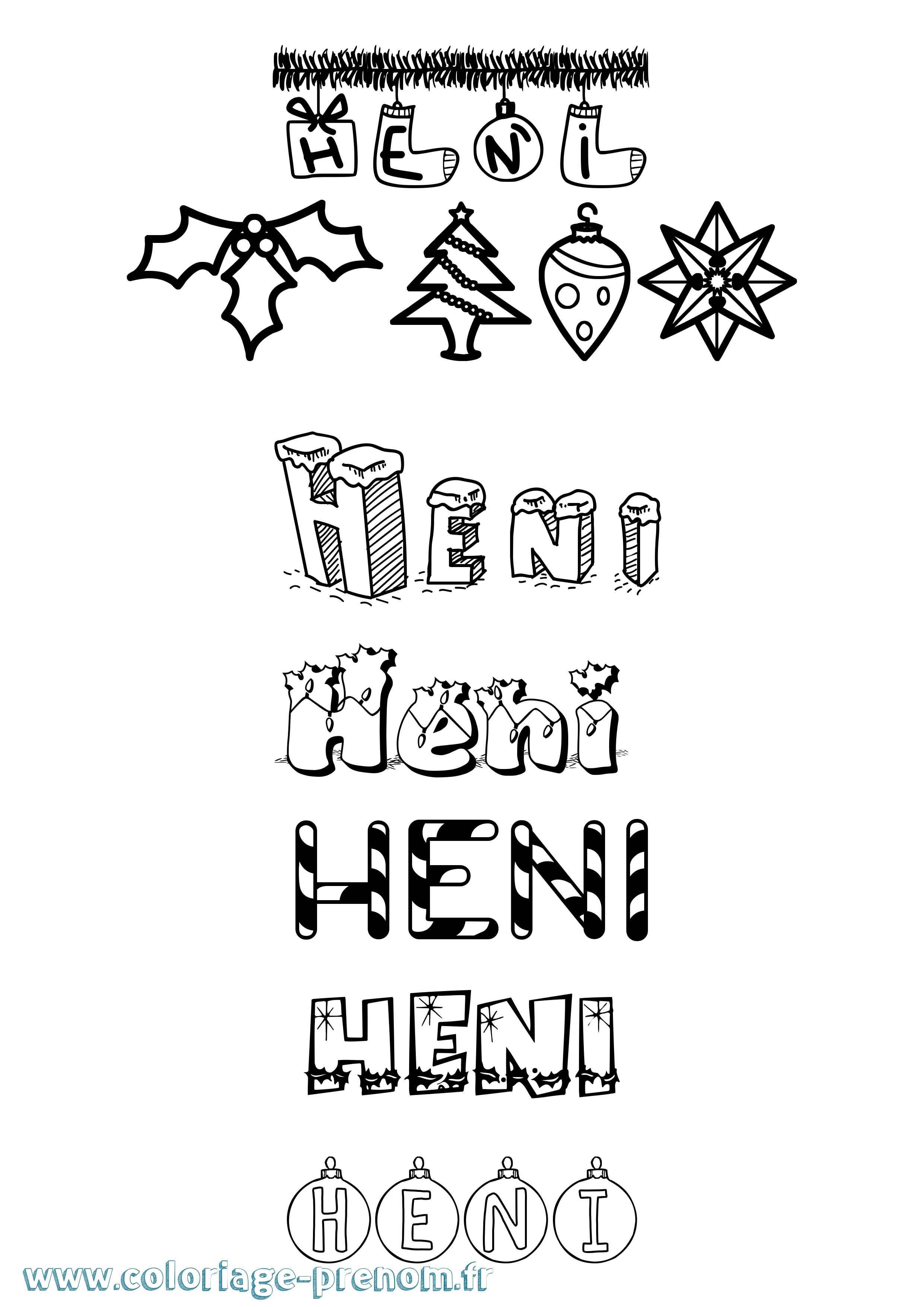 Coloriage Heni Noël Coloriage prénom Heni Noël