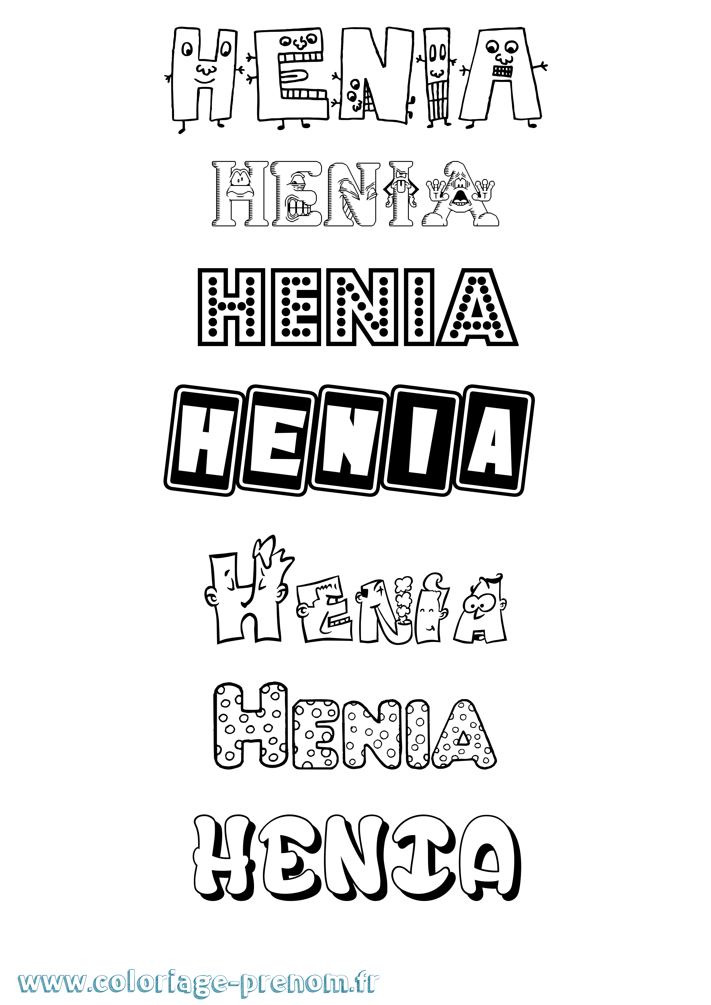 Coloriage prénom Henia Fun