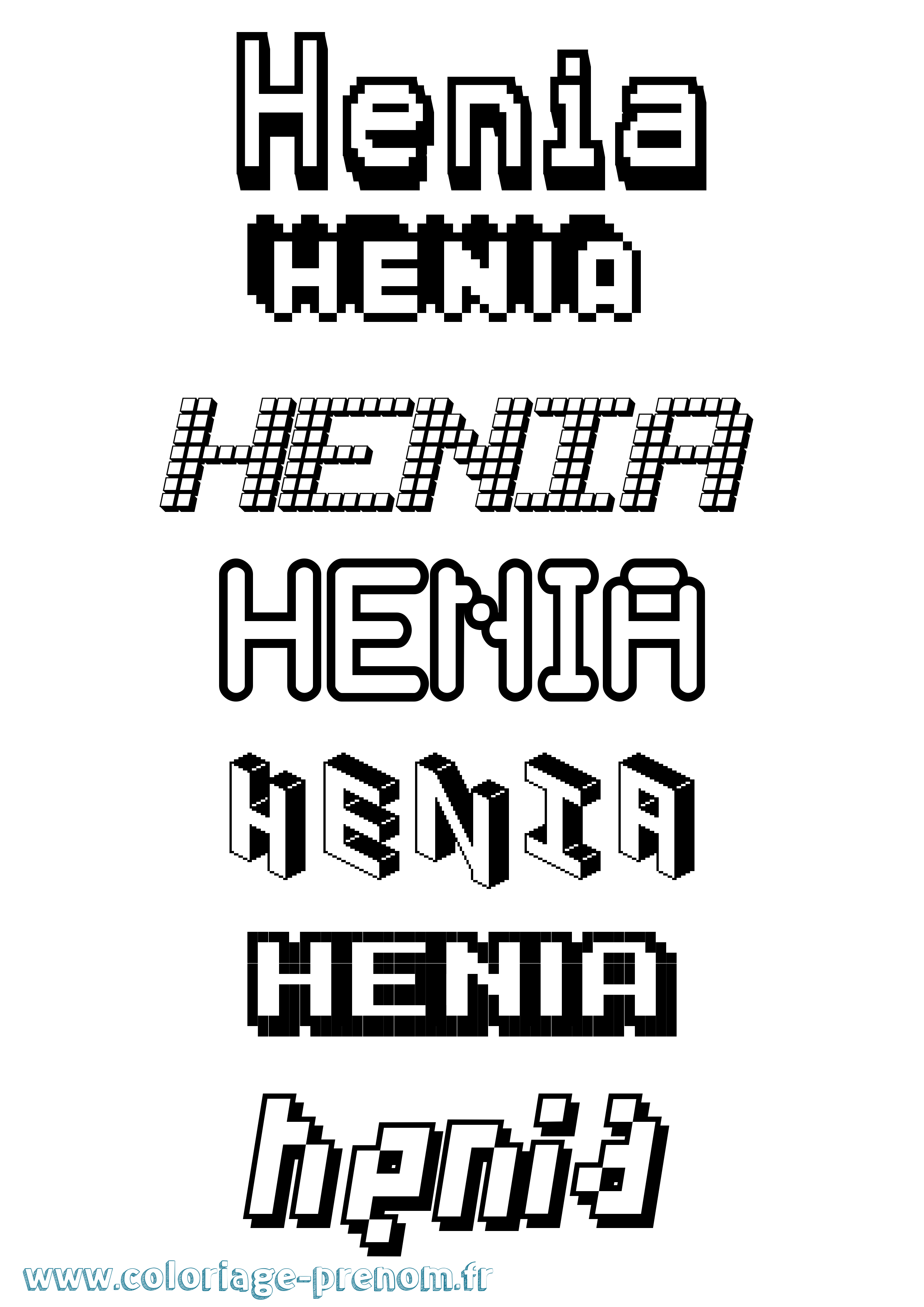 Coloriage prénom Henia Pixel