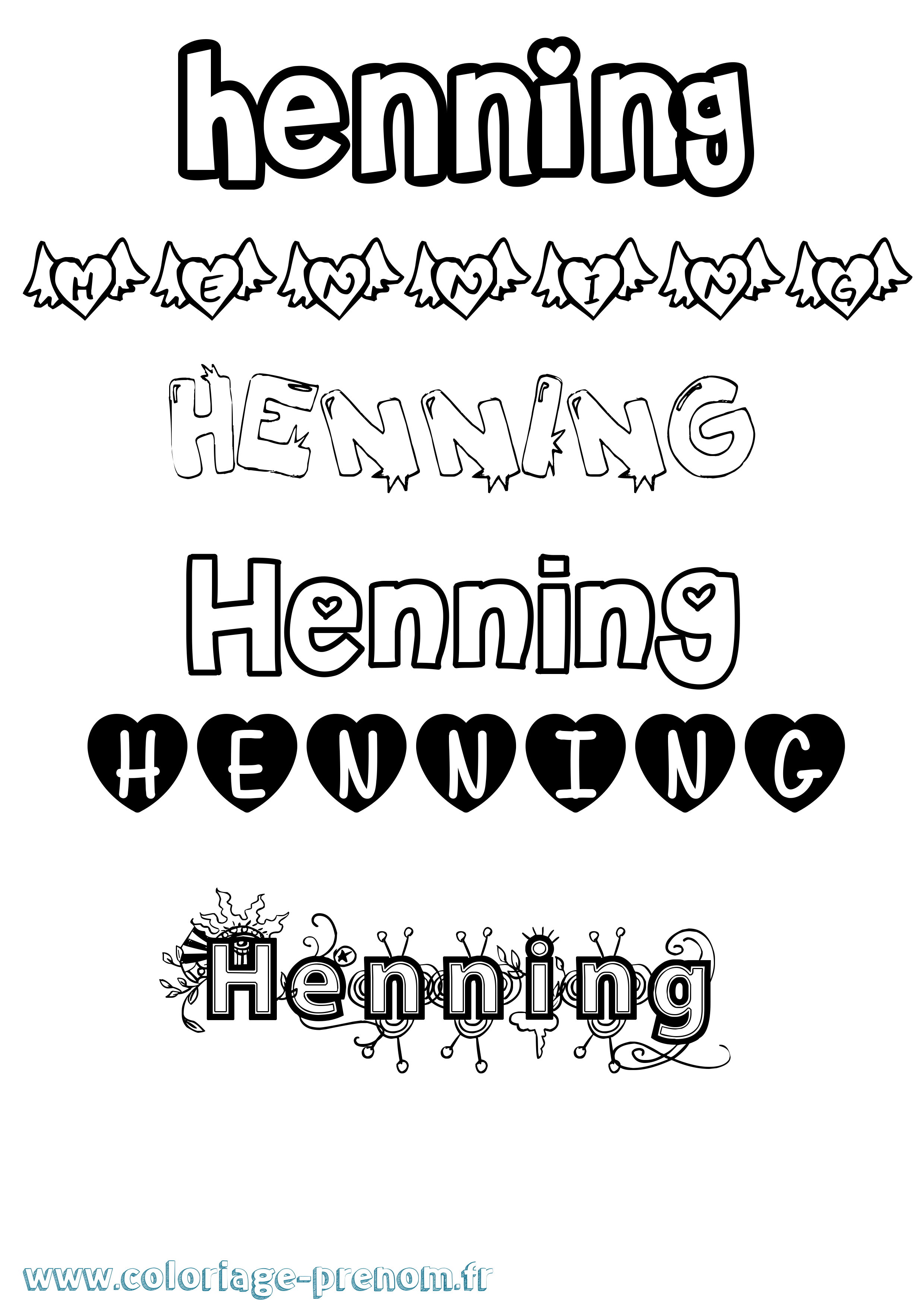 Coloriage prénom Henning Girly