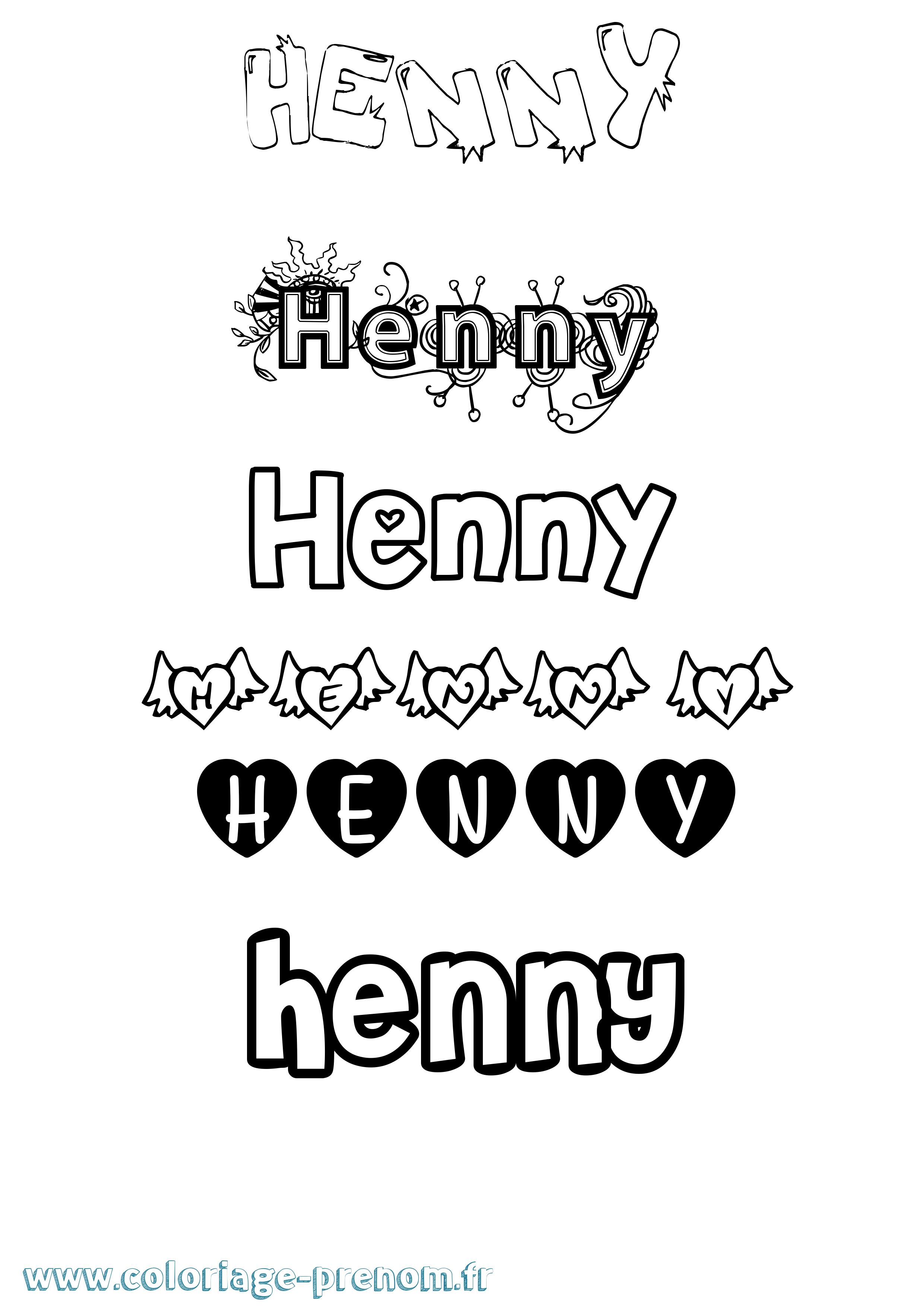 Coloriage prénom Henny Girly