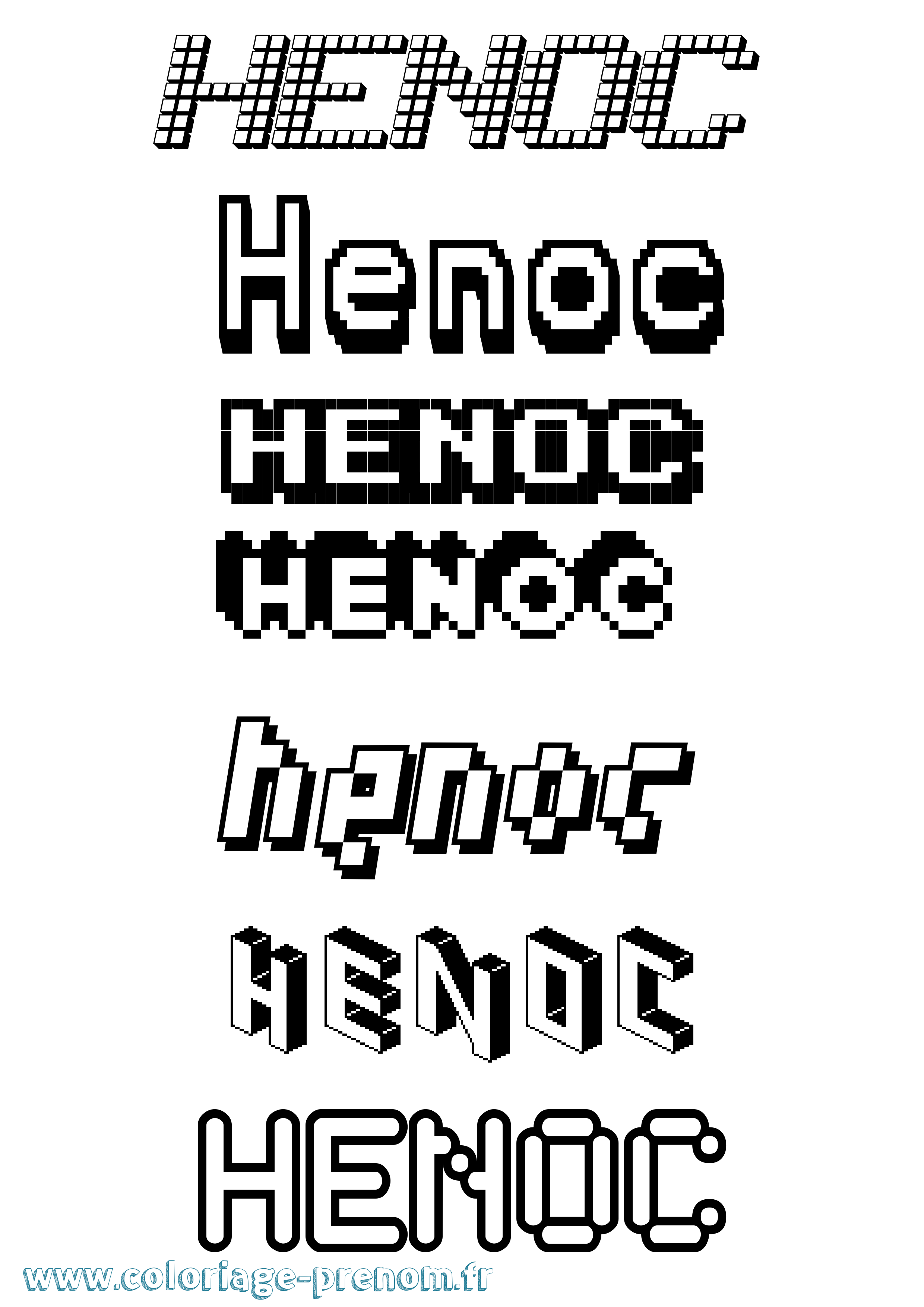 Coloriage prénom Henoc Pixel