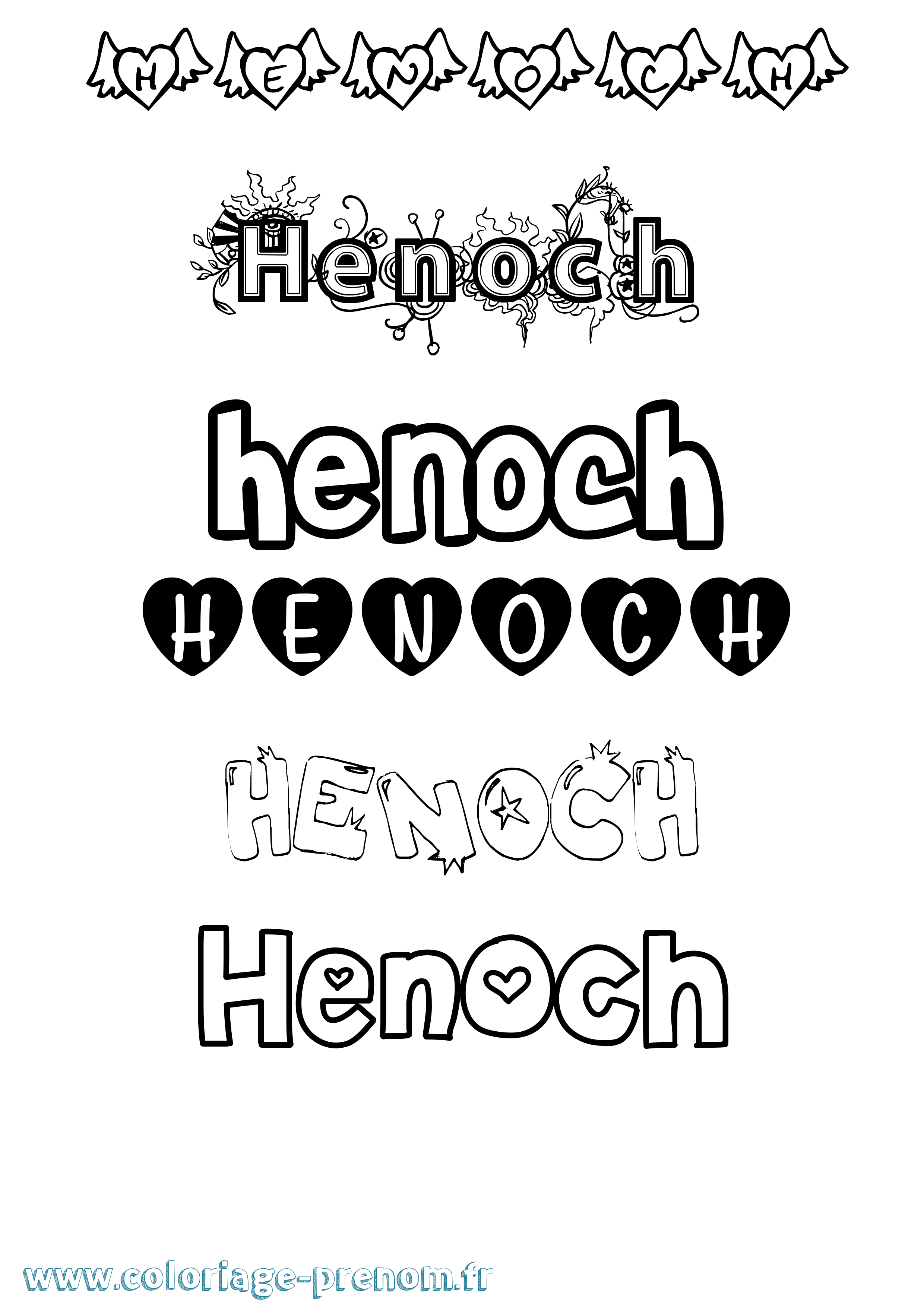 Coloriage prénom Henoch Girly