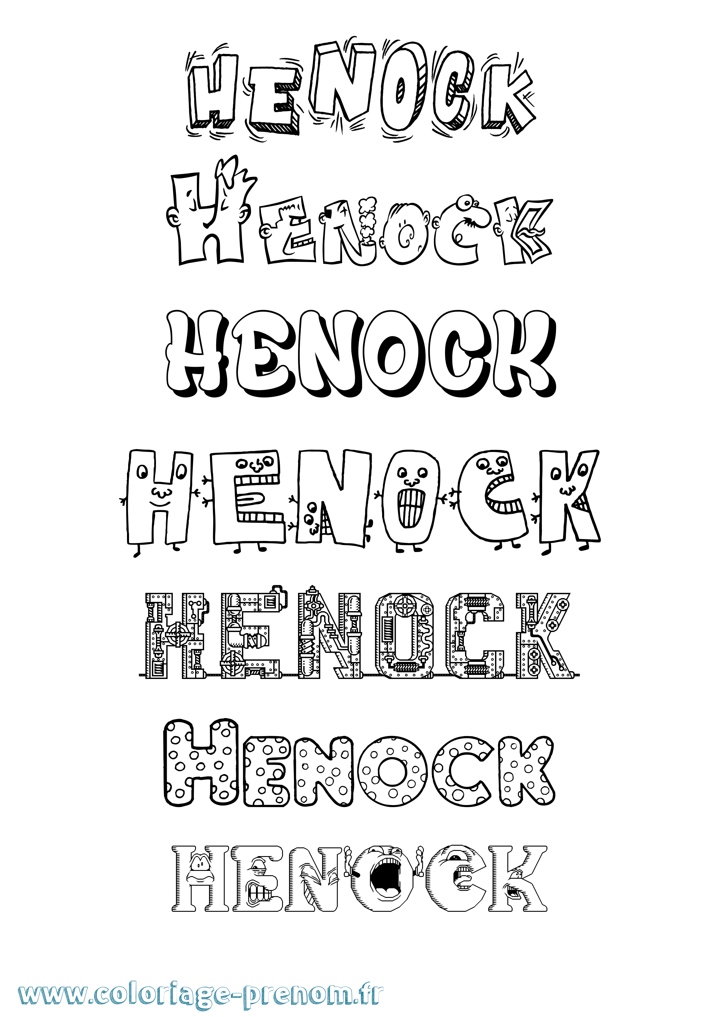 Coloriage prénom Henock Fun