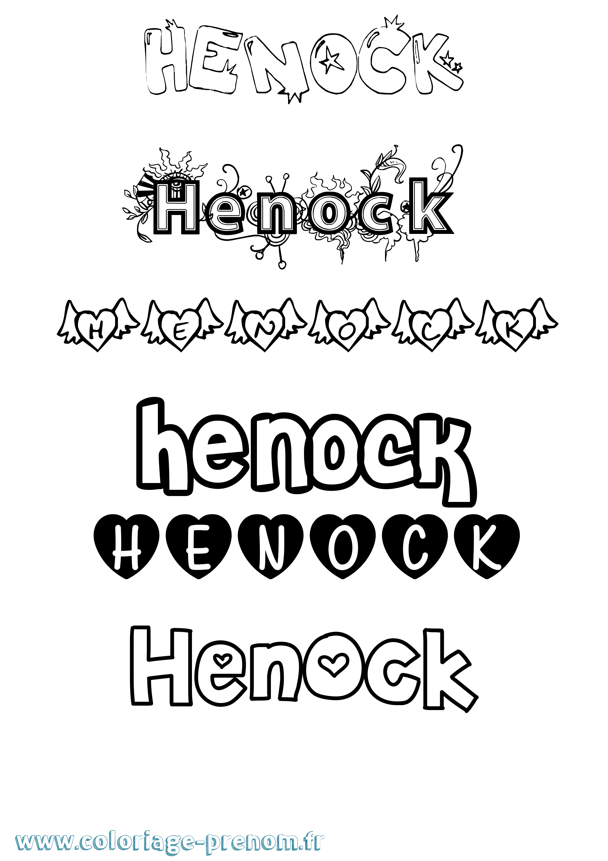 Coloriage prénom Henock Girly