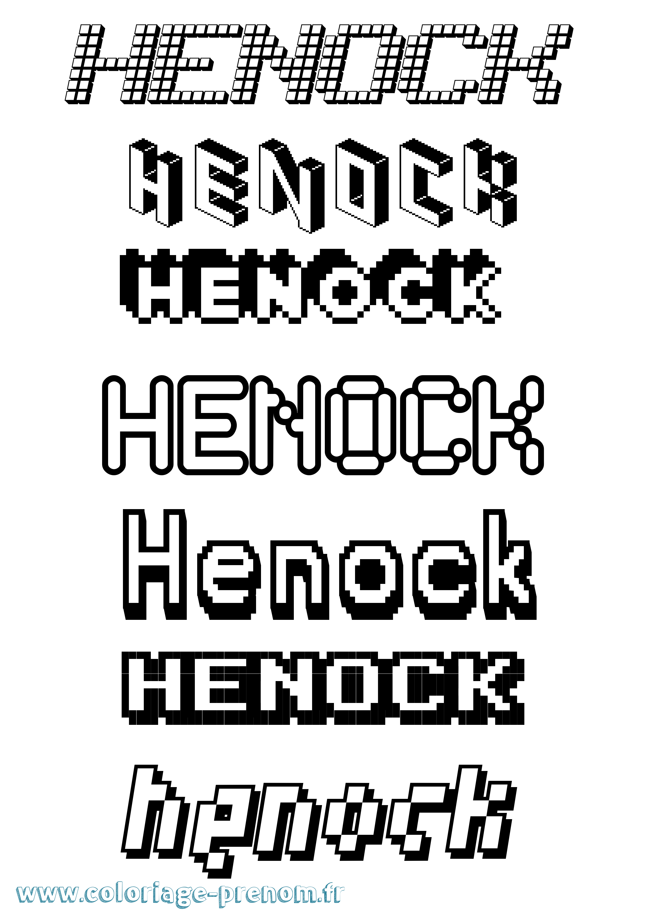 Coloriage prénom Henock Pixel