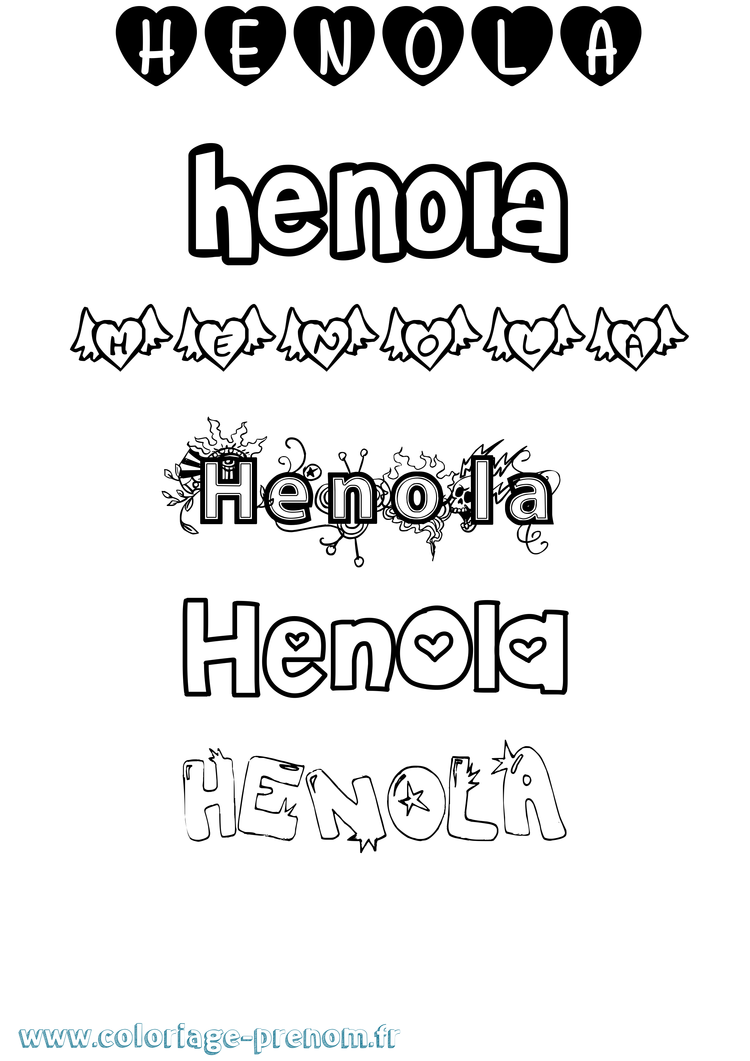 Coloriage prénom Henola Girly