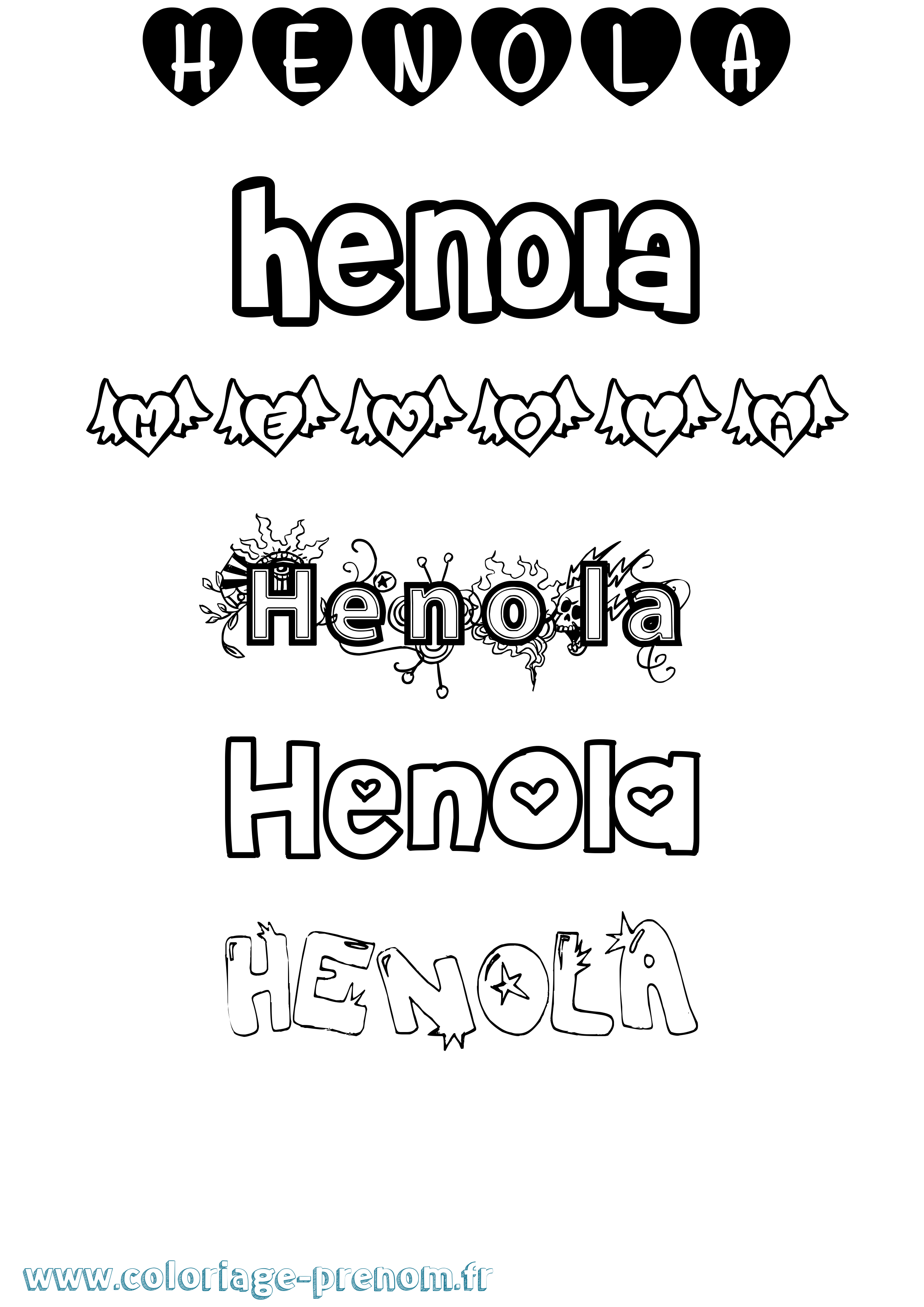 Coloriage Henola Girly Coloriage prénom Henola Girly