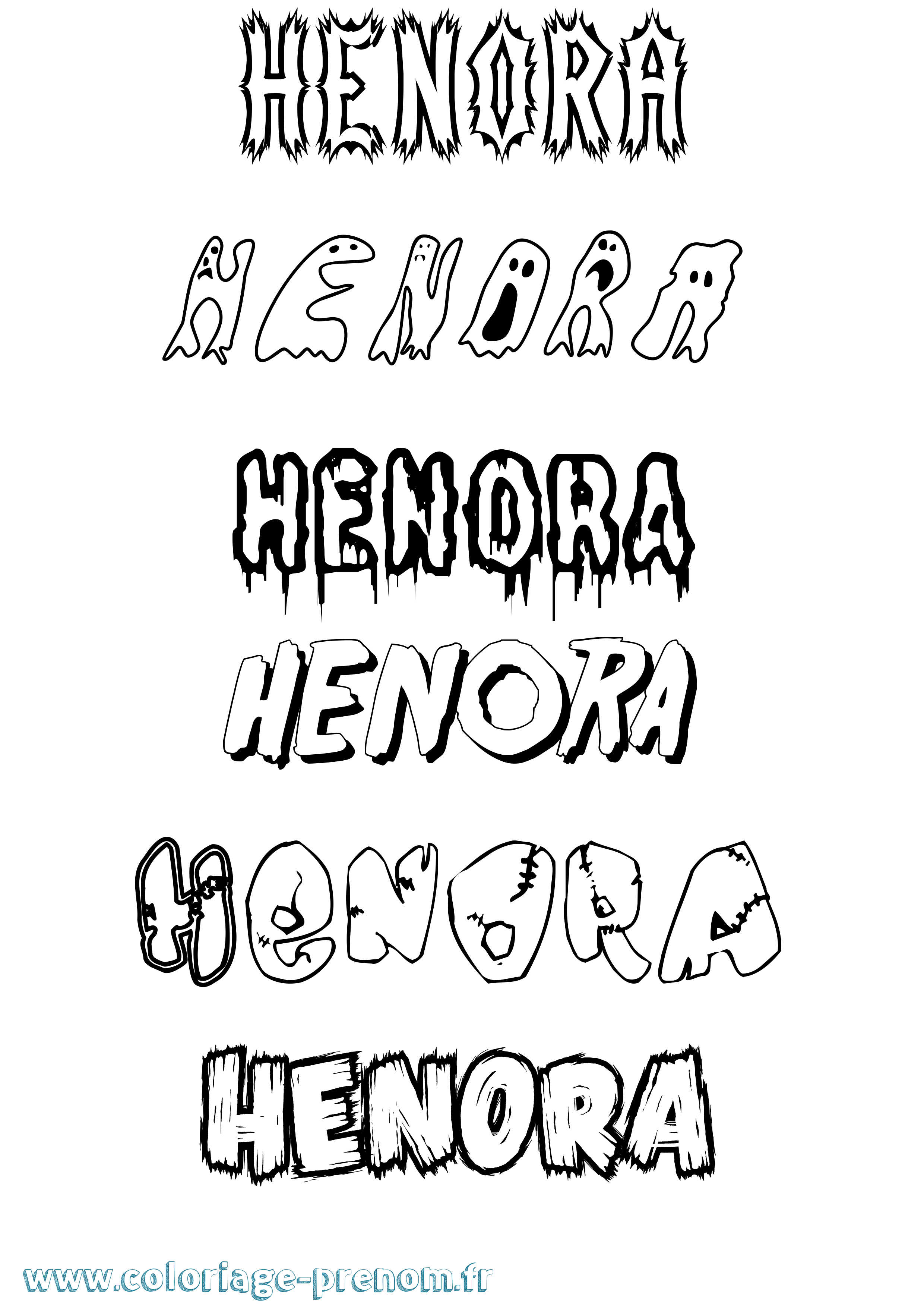 Coloriage prénom Henora Frisson