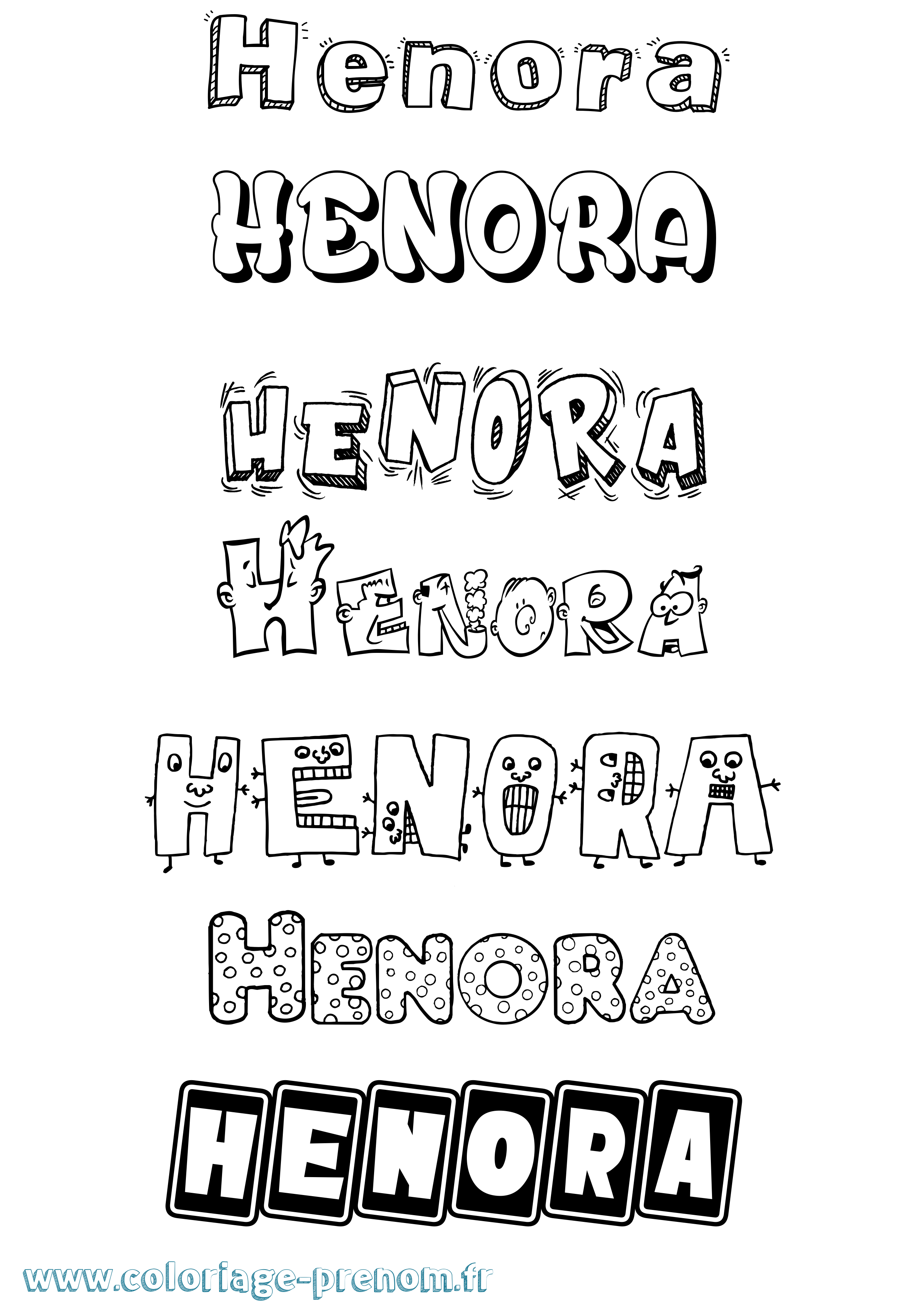 Coloriage prénom Henora Fun