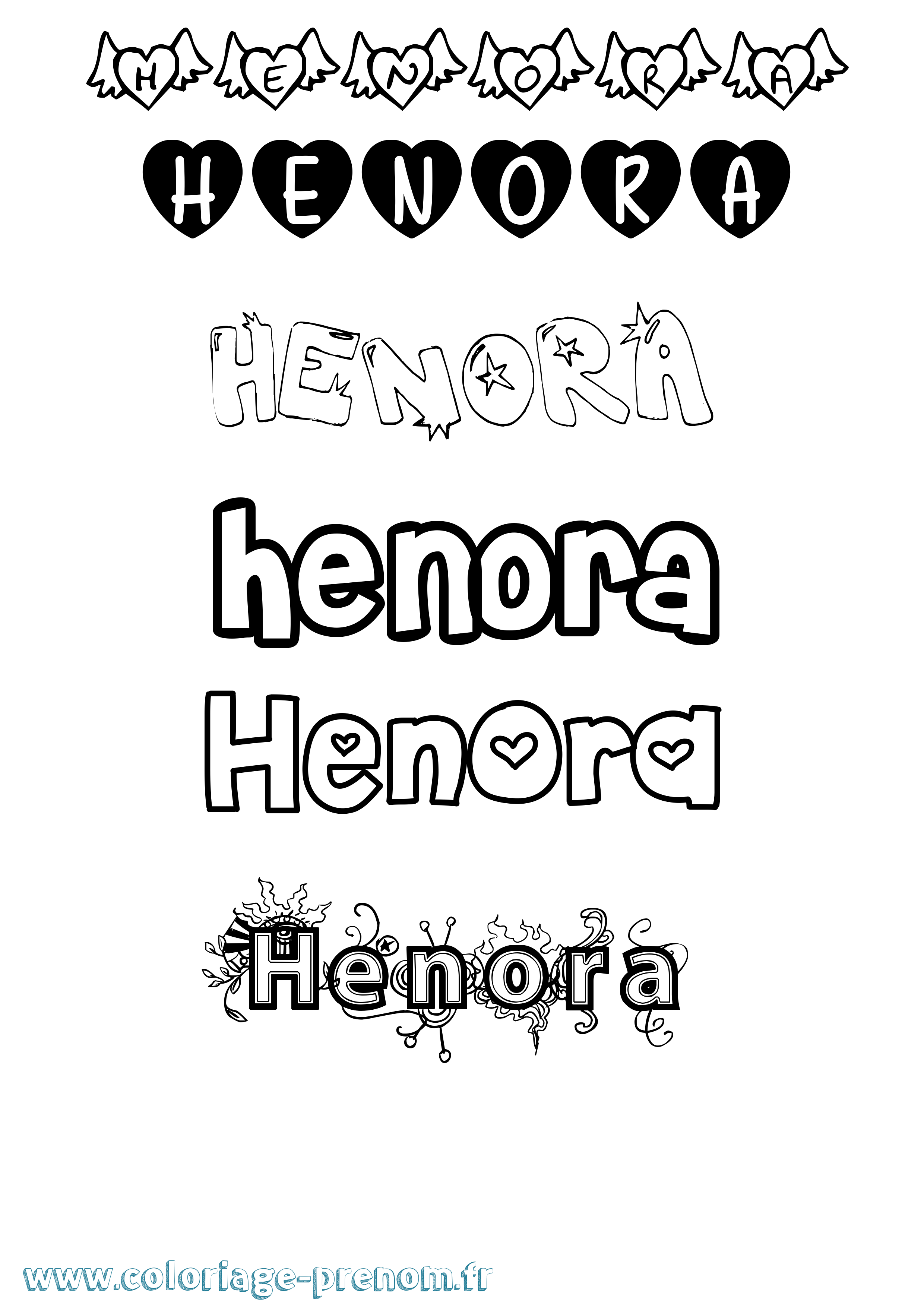 Coloriage prénom Henora Girly