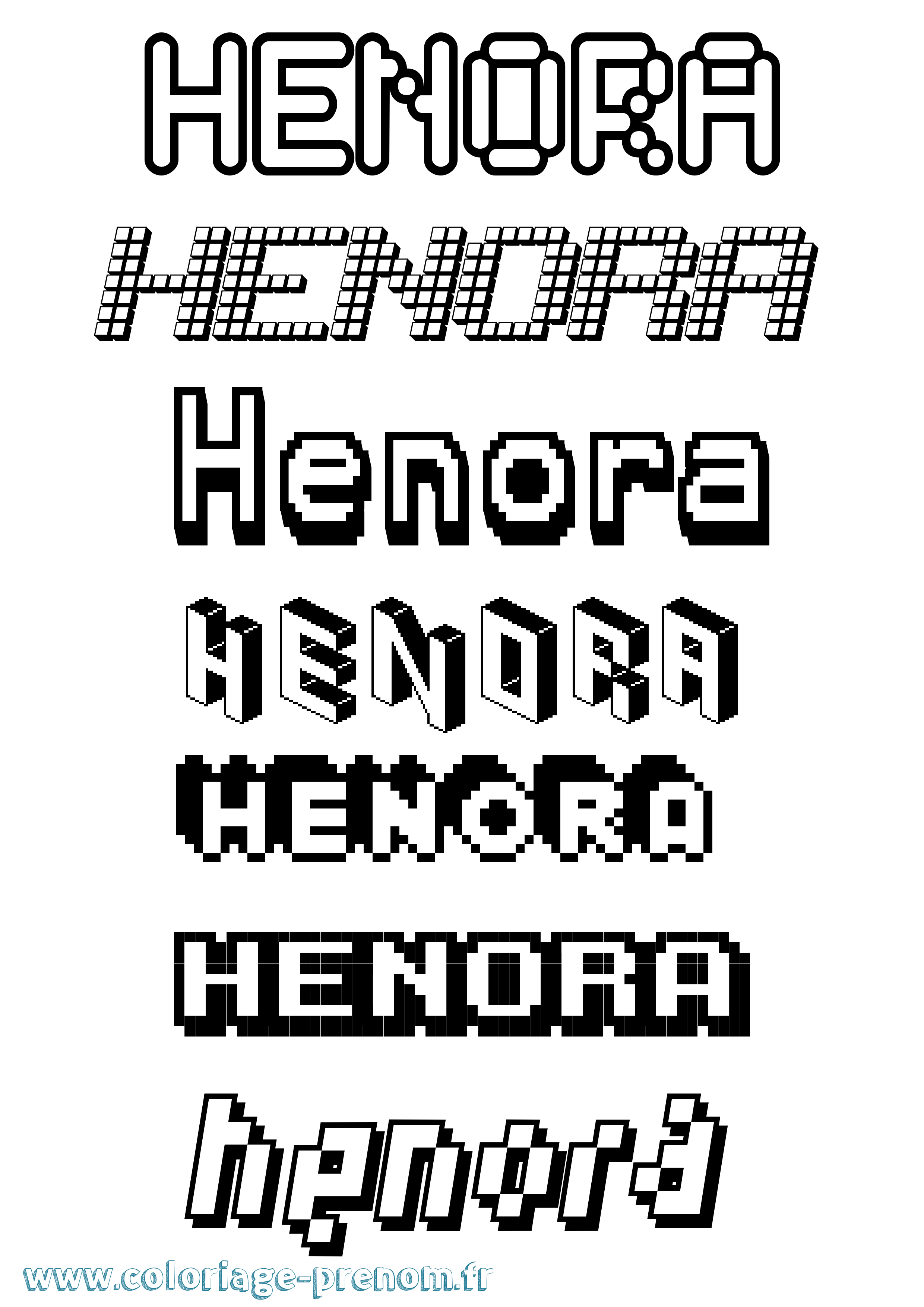 Coloriage prénom Henora Pixel